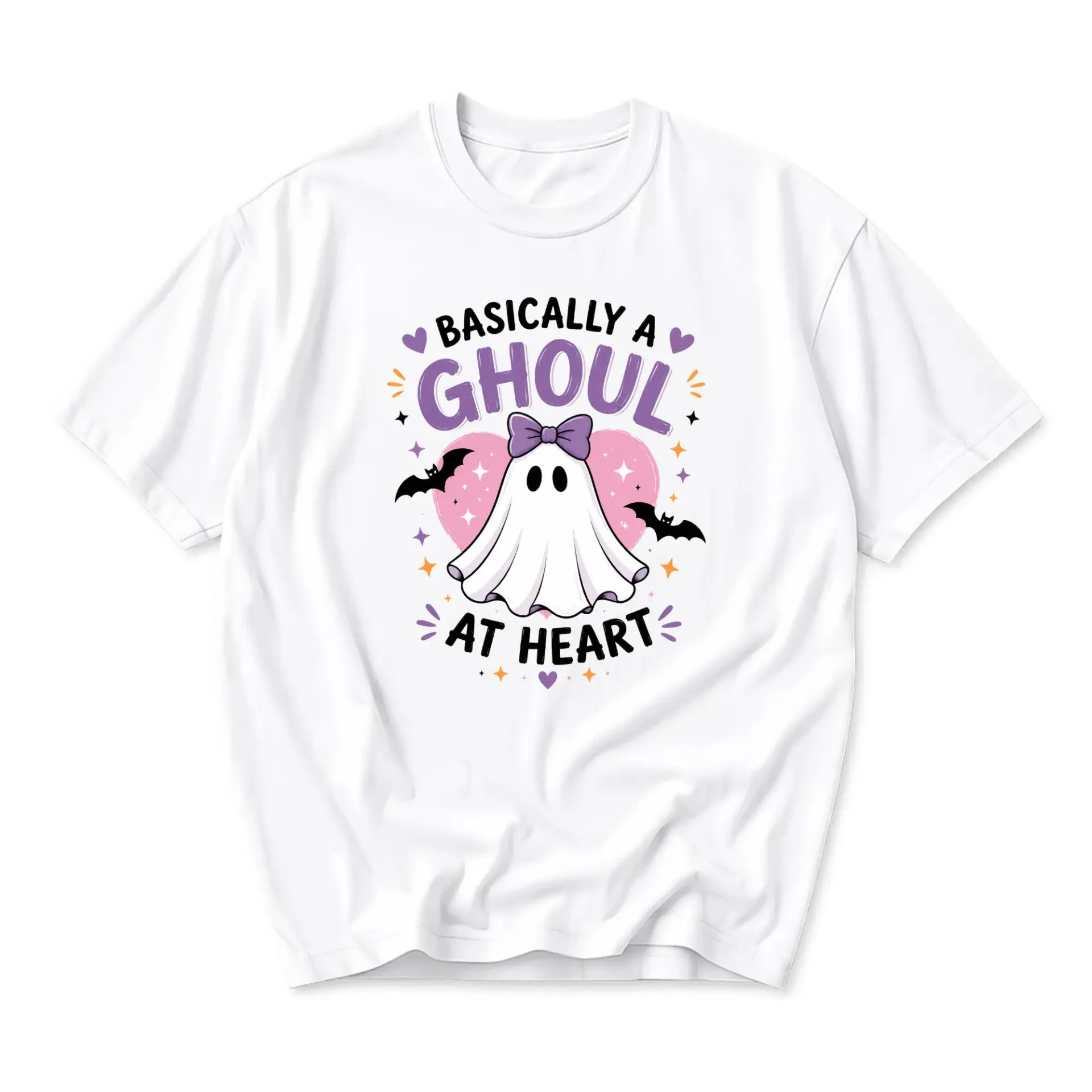 Funny Shirt Basically a Ghoul at Heart Graphic Tee Casual Unisex Crew Neck Top Soft Cotton Everyday Apparel White