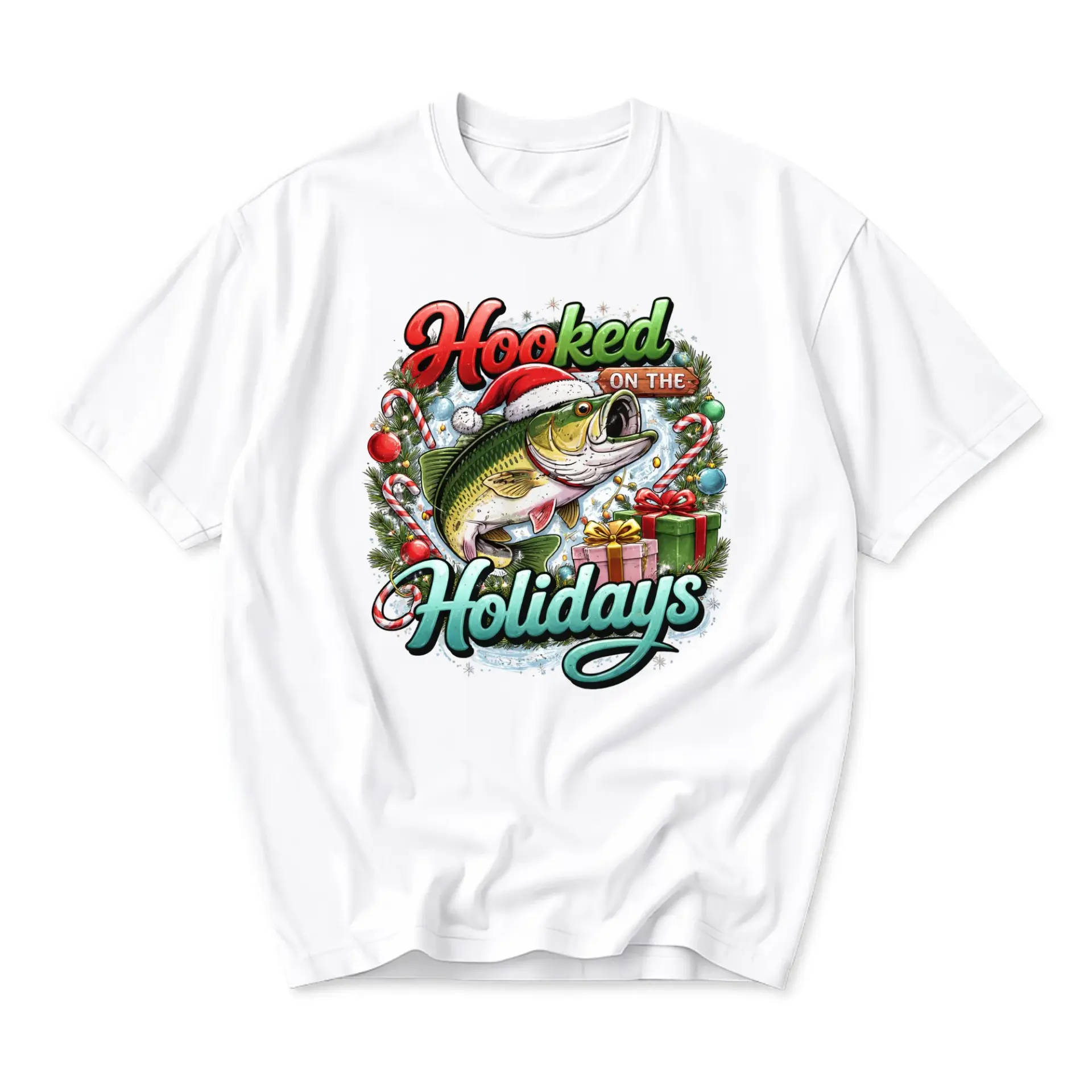 Funny Shirt on the Holidays Fishing Christmas Unisex Graphic Tee for Outdoor Enthusiasts and Seasonal Casual Wear