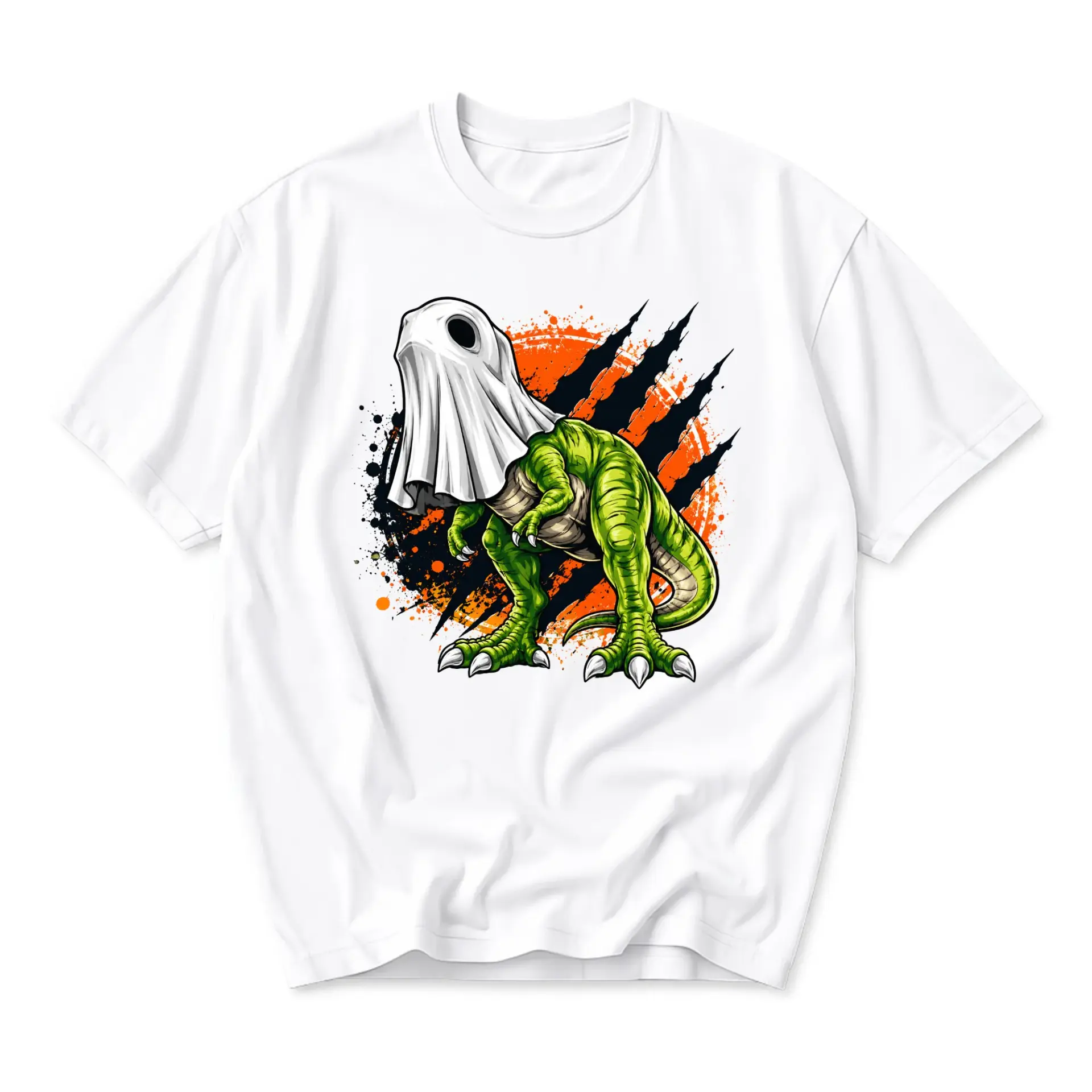 Graphic Tee Unisex T-Shirt Featuring Spooky Dinosaur Ghost Illustration for Everyday Casual Wear and Unique Style