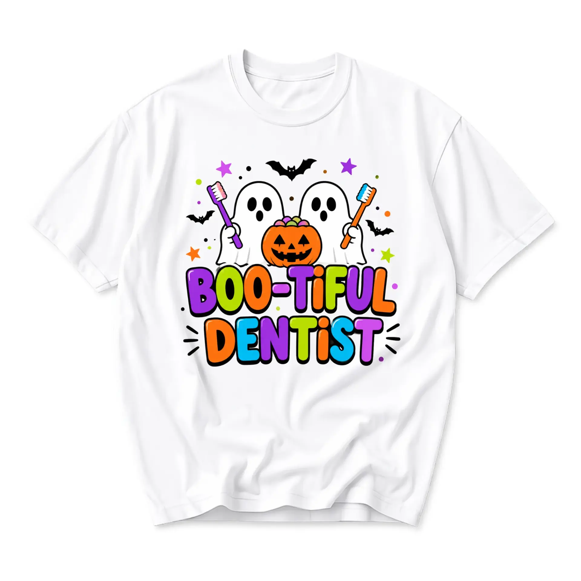 Funny Shirt Boo-Tiful Dentist Halloween Graphic Tee Unisex Casual Crew Neck Apparel for Dental Professionals and Fans