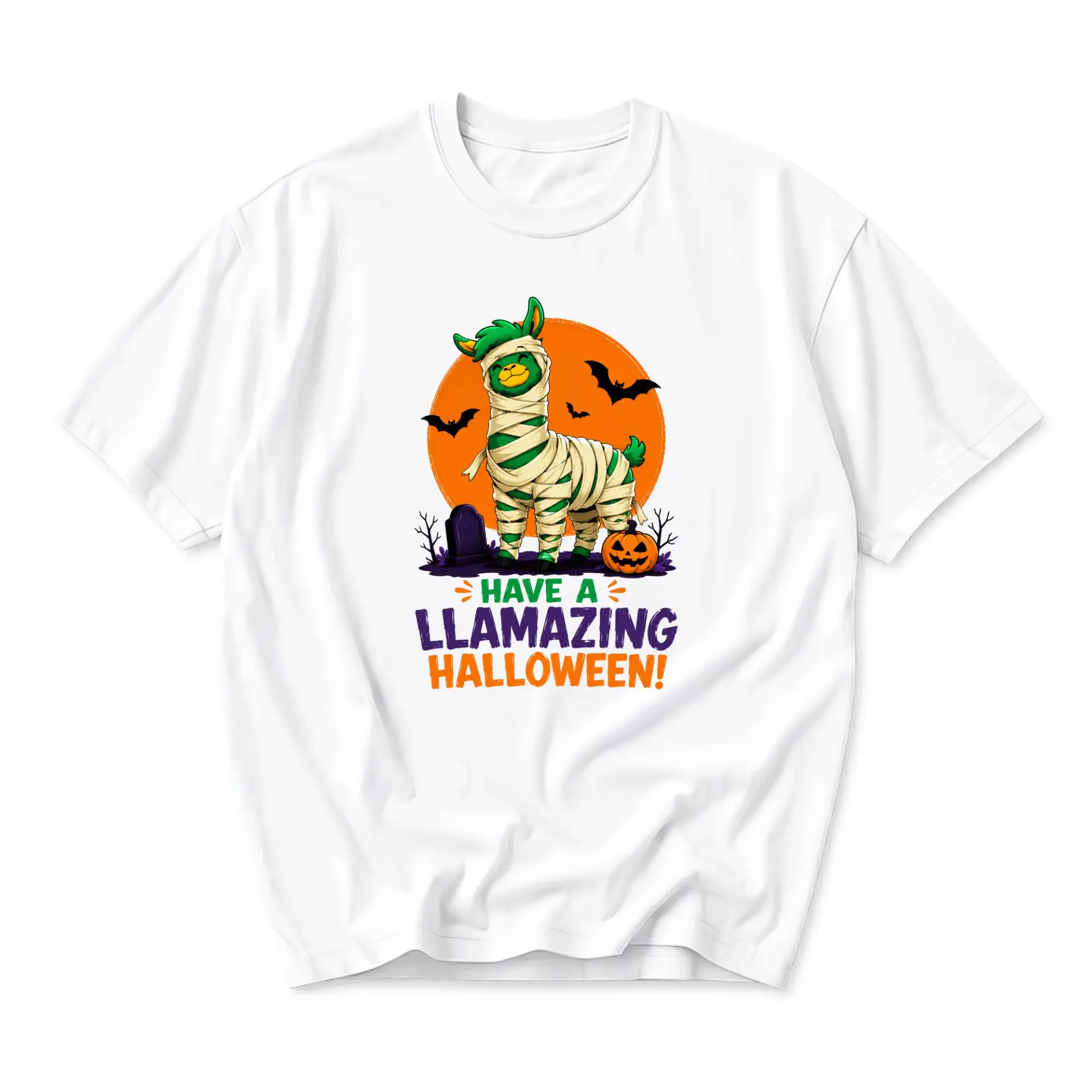 Funny Shirt Llama Mummy Graphic Tee Halloween Costume Unisex Casual Top Spooky Holiday Apparel for Men and Women White