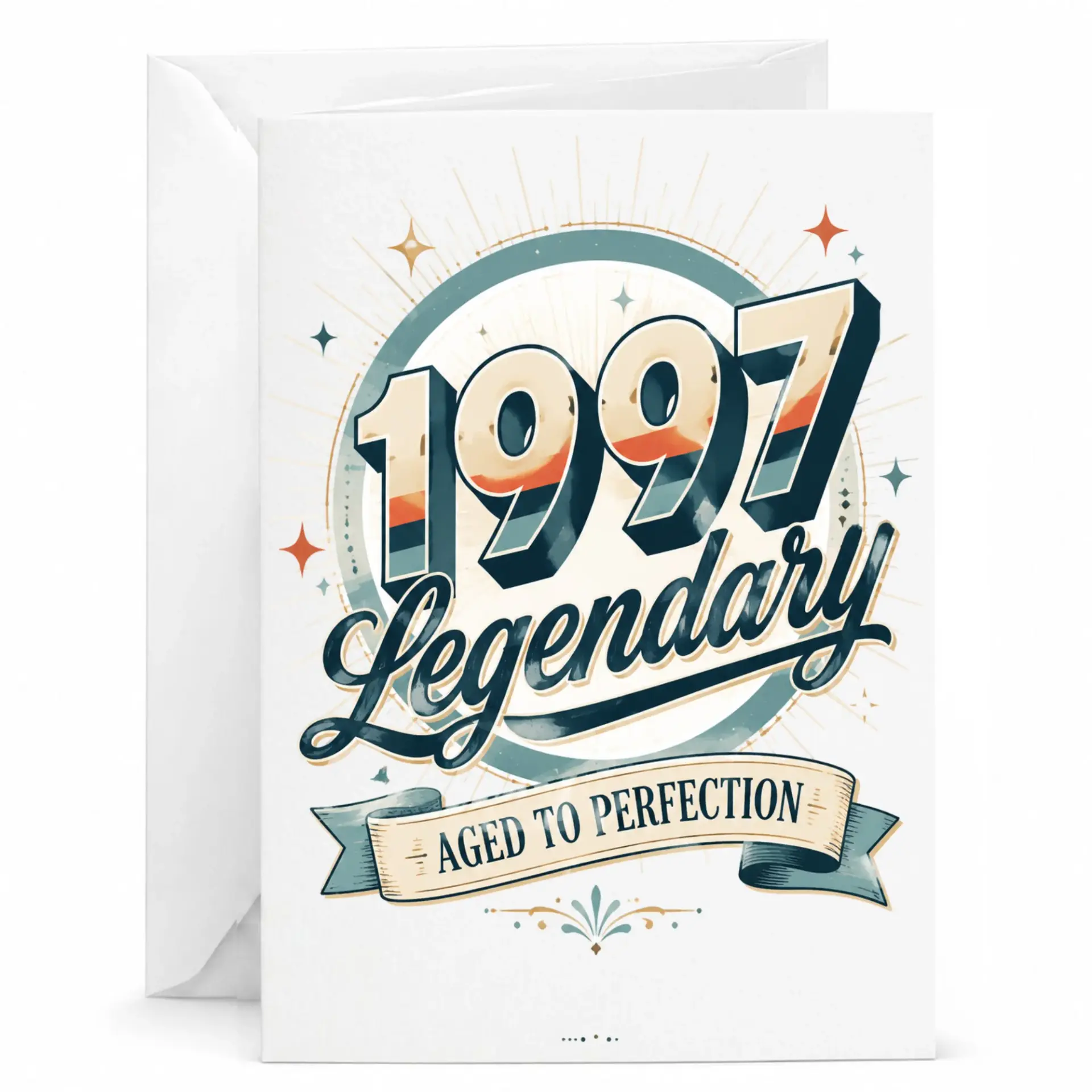Birthday Card 1997 Legendary Aged to Perfection Vintage Style Greeting Card for Milestone Celebration with White Envelope