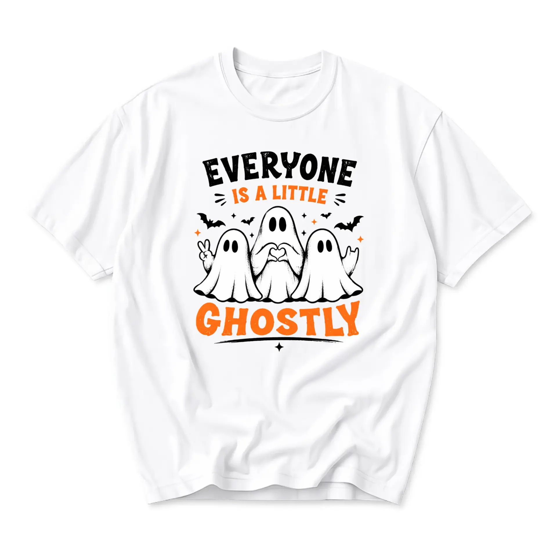 Graphic Tee Everyone Is a Little Ghostly Unisex Short Sleeve Crew Neck Cotton Blend Casual Holiday Apparel Top Shirt