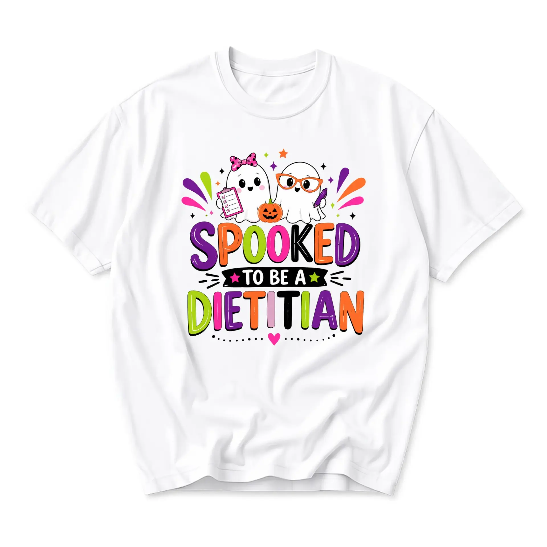 Funny Shirt Spooked to Be a Dietitian Graphic Tee Retro Halloween Nutritionist Gift Unisex Casual Crew Neck T-Shirt