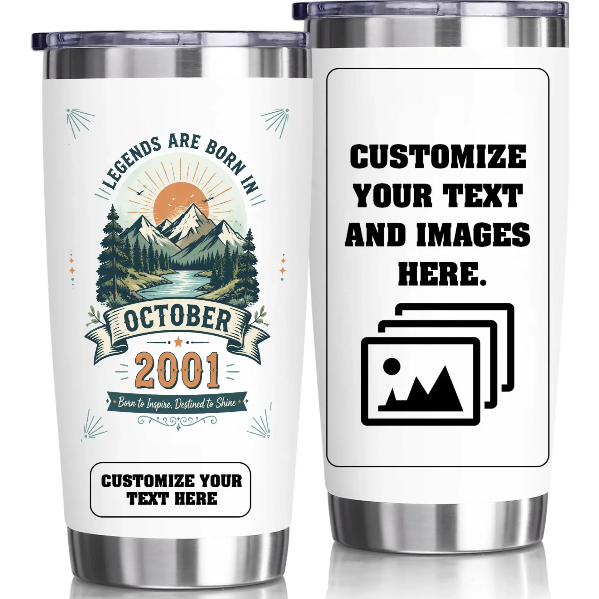 Stainless Steel Tumbler Legends Are Born in October 2001 Vintage Mountains Design Insulated Coffee Travel Mug 20 Oz