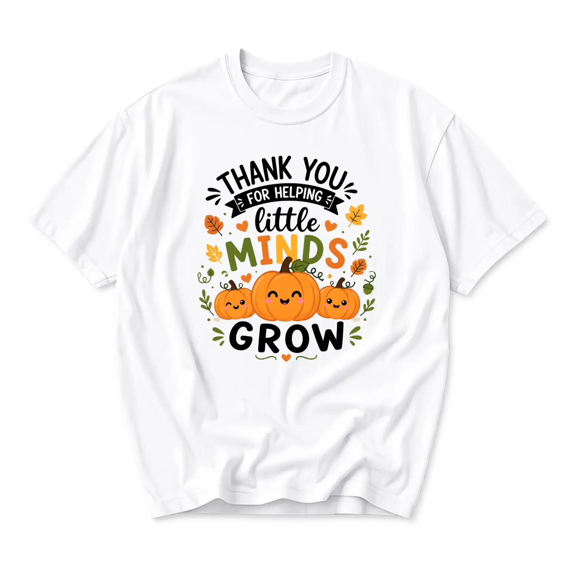 Graphic Tee Thank You for Helping Little Minds Grow Fall Pumpkin Shirt Unisex Short Sleeve Crew Neck Casual Top