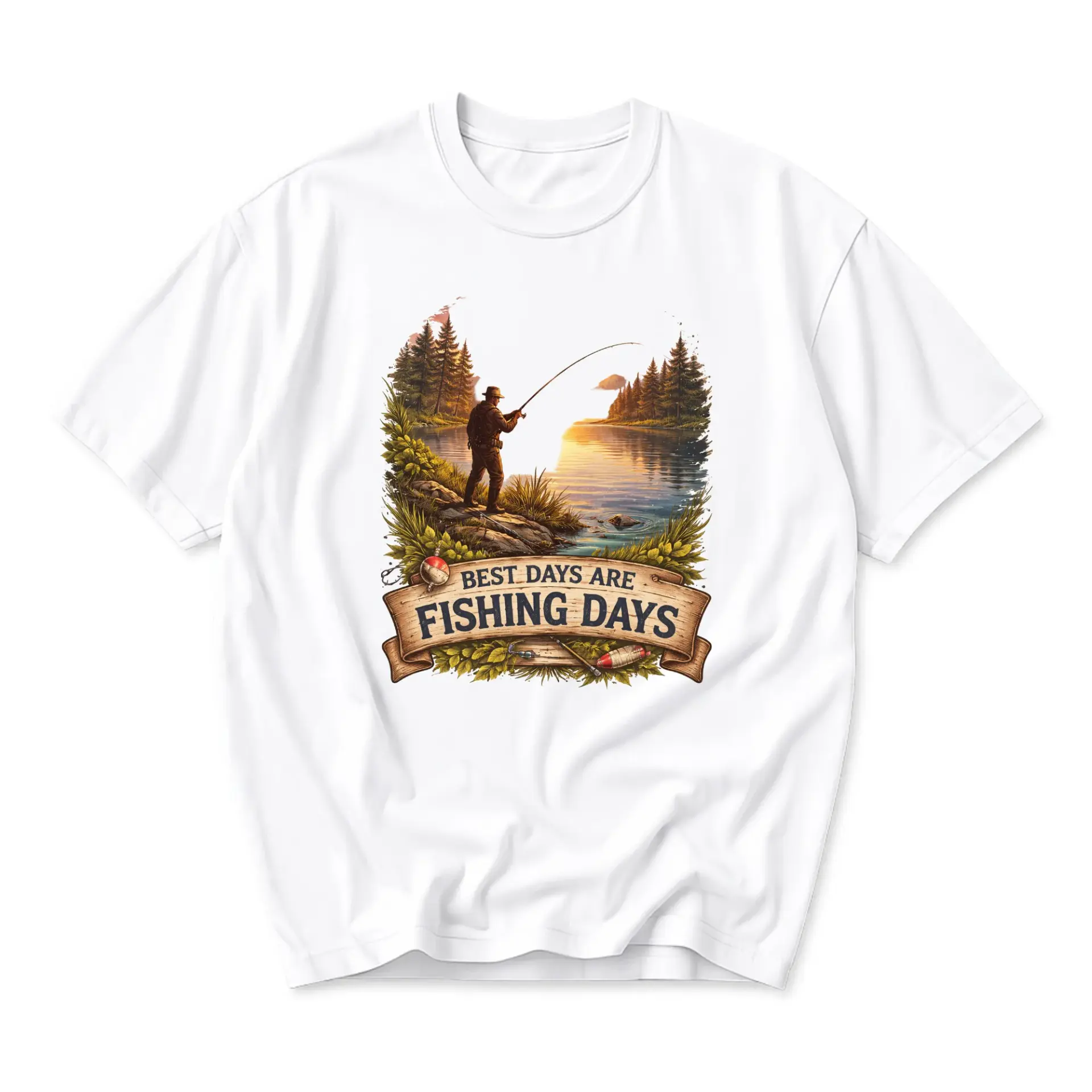 Graphic Tee Best Days Are Fishing Unisex Crew Neck Shirt Themed Apparel Outdoor Fisherman Print Top