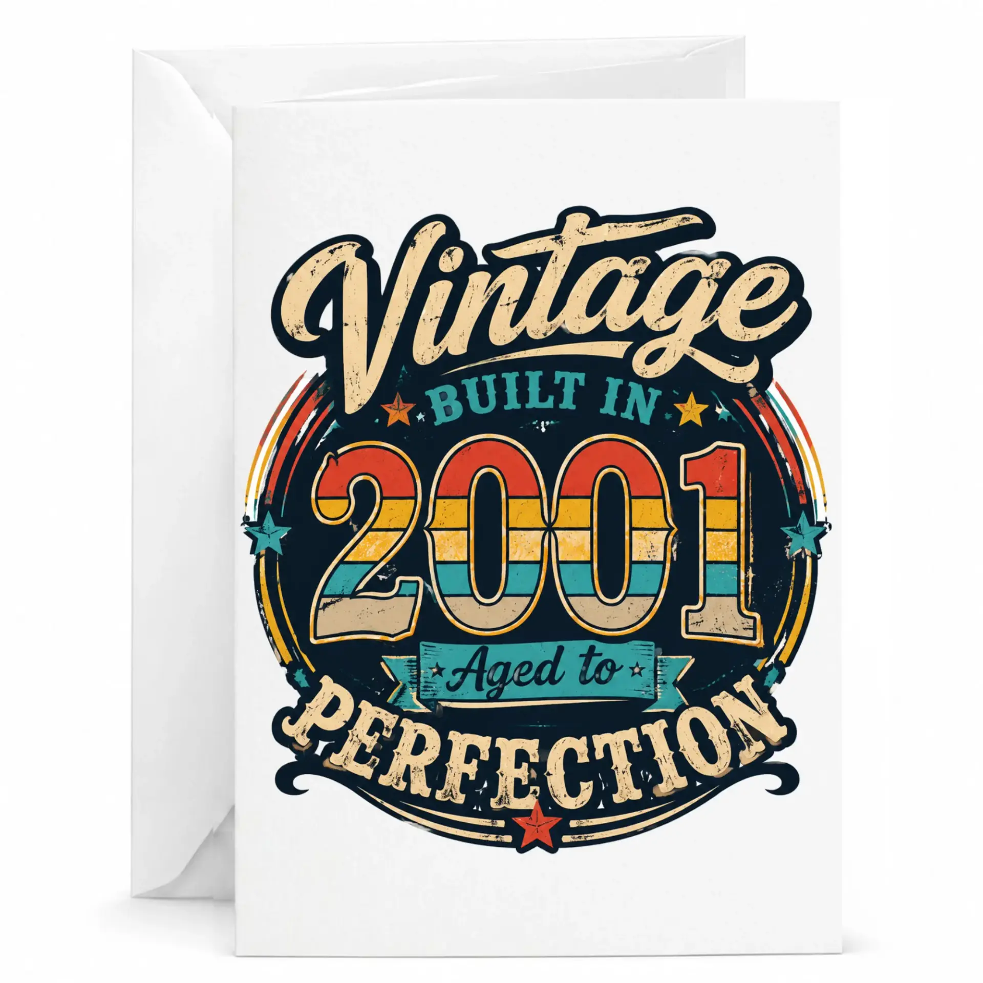 Birthday Card Vintage Built in 2001 Aged to Perfection Greeting Card Retro Style Design for Milestone Celebration 5x7 Inch