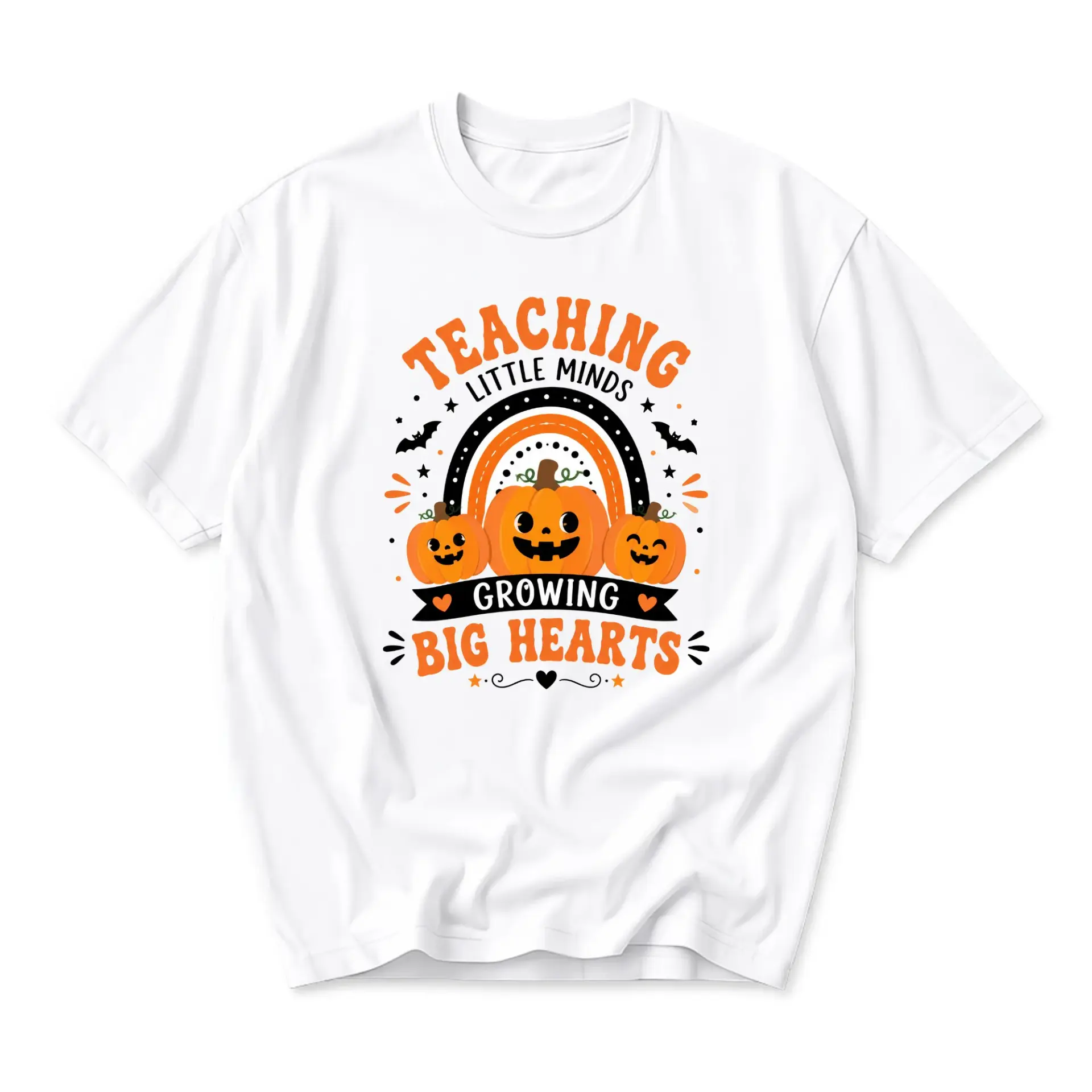 Graphic Tee Teaching Little Minds Growing Big Hearts Fall Pumpkin Unisex Crew Neck Casual Everyday Printed T-Shirt