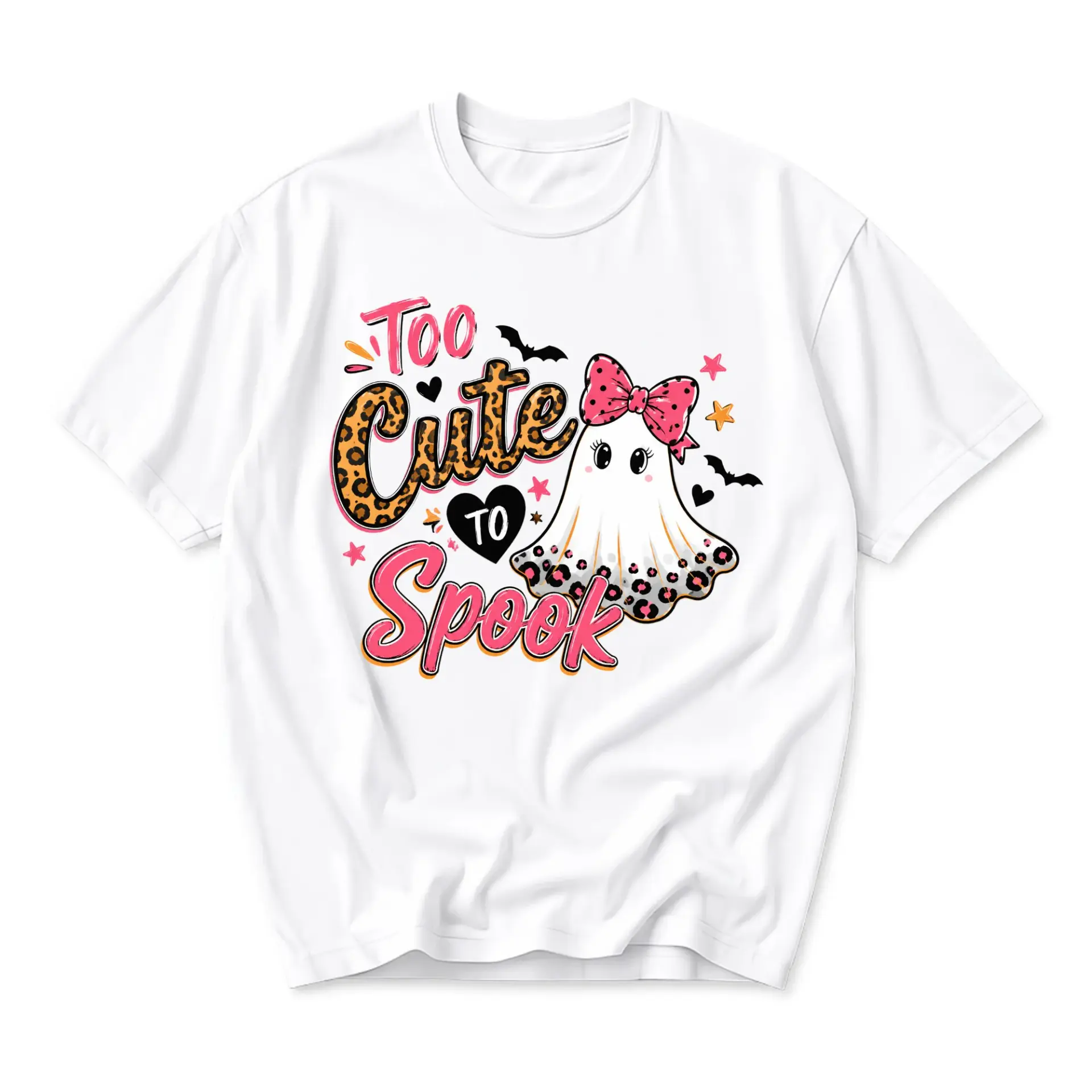 Graphic Tee Too Cute to Spook Halloween Shirt Unisex Crew Neck Short Sleeve Cotton Blend Casual Holiday Top