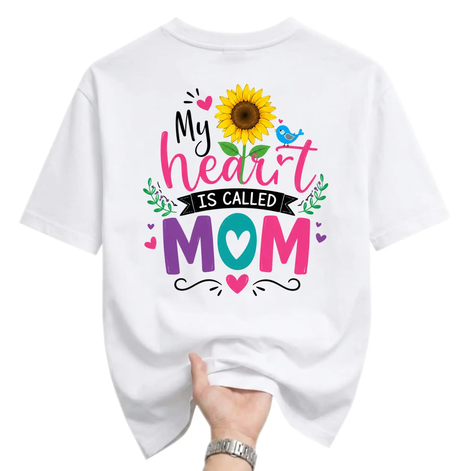 Graphic Tee My Heart Is Called Mom Shirt Sunflower Design Casual Cotton Blend Short Sleeve Unisex Crew Neck Apparel