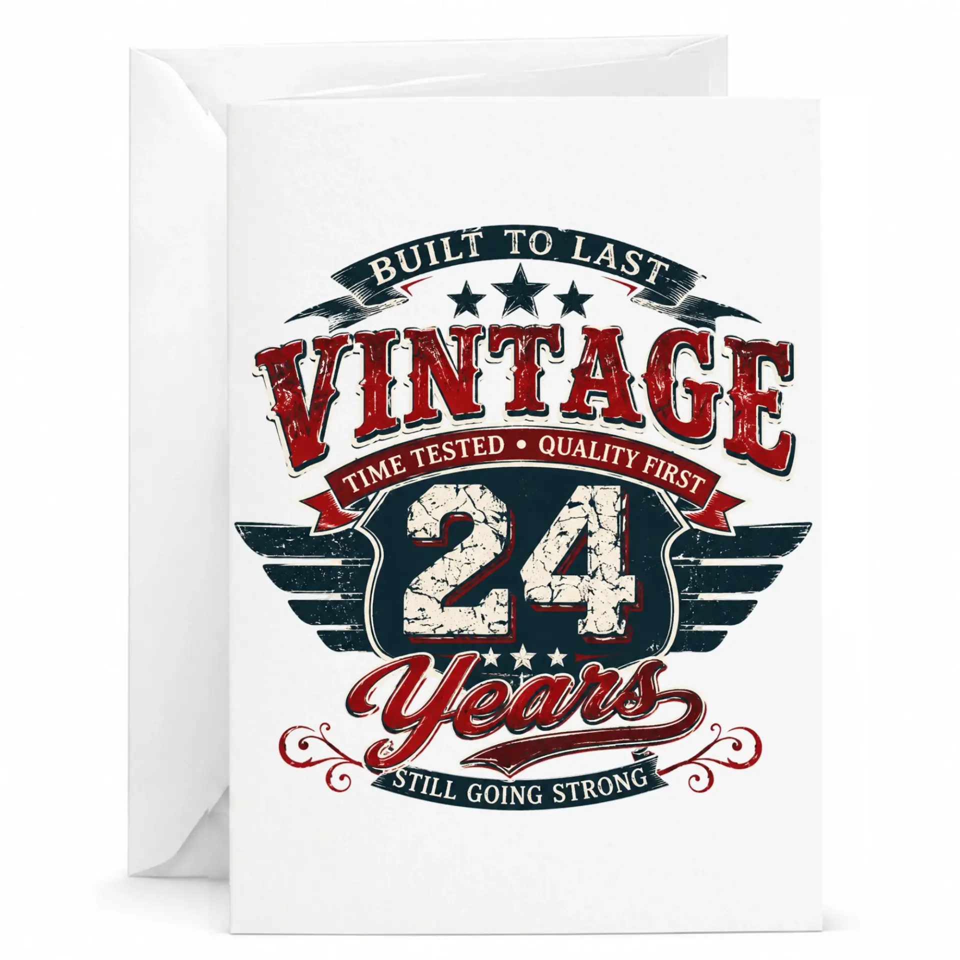 Birthday Card Vintage 24 Years Old Retro Design for Milestone Celebration Greeting Card with Included Envelope