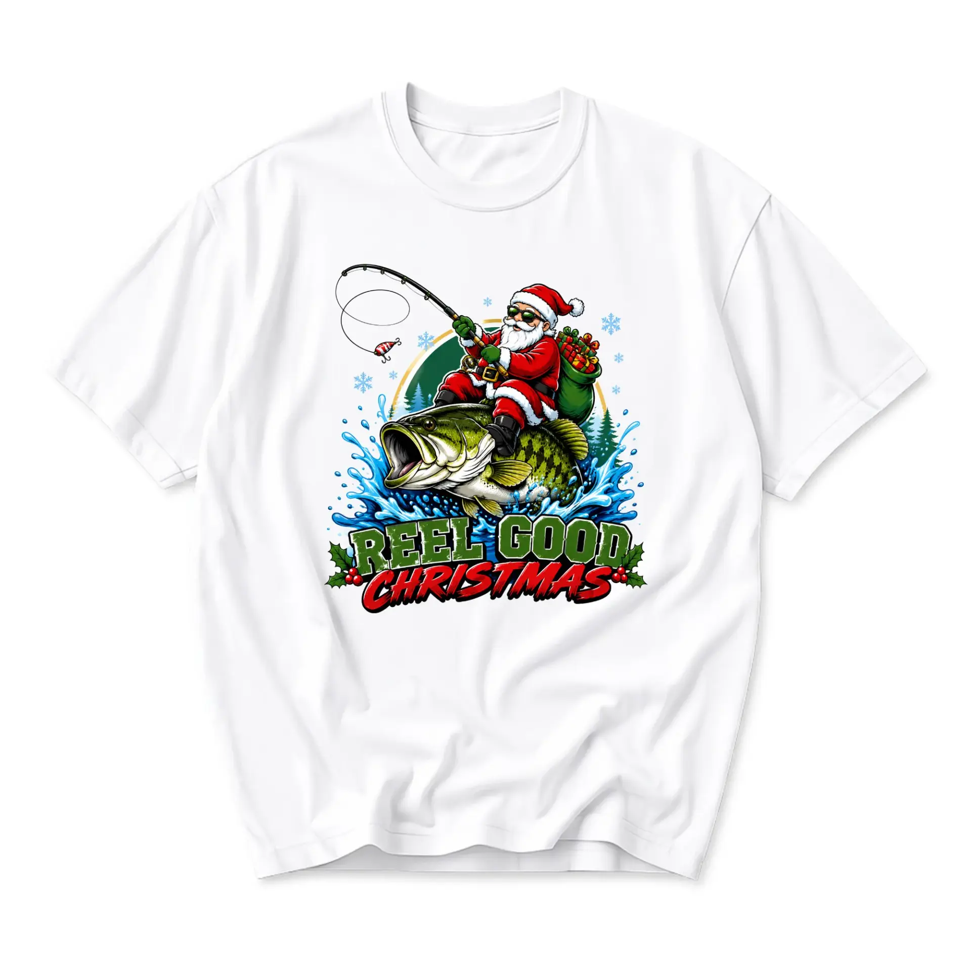 Funny Shirt Reel Good Christmas Santa Fishing Graphic Tee Unisex Holiday