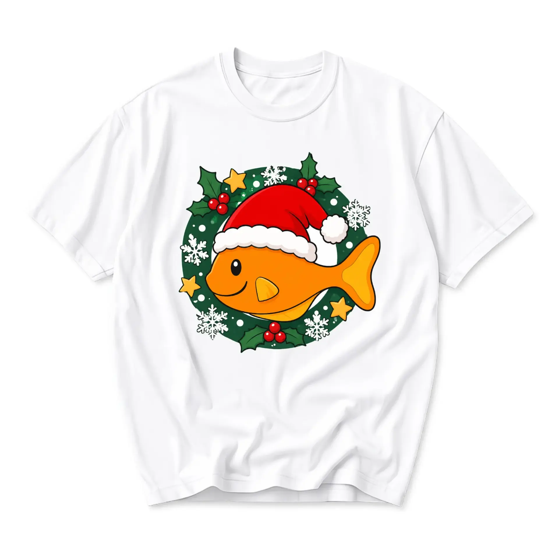 Graphic Tee Unisex Holiday Goldfish Crew Neck T-Shirt Festive Theme Casual Everyday Apparel for Seasonal Joy