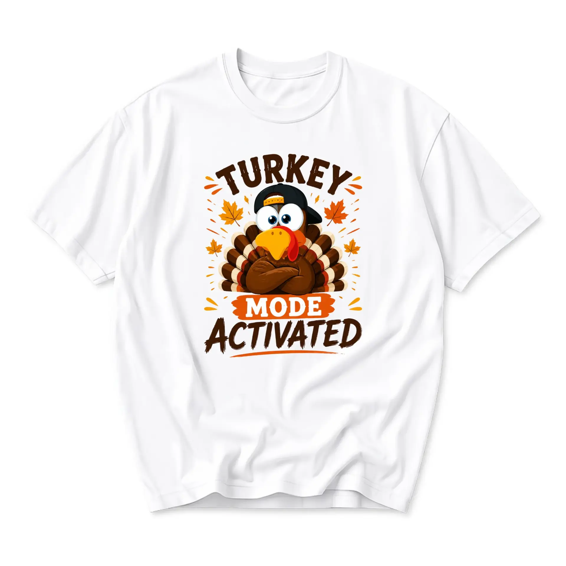 Funny Shirt Turkey Mode Activated Graphic Tee Unisex Crew Neck Short Sleeve Casual Autumn Thanksgiving Holiday Top