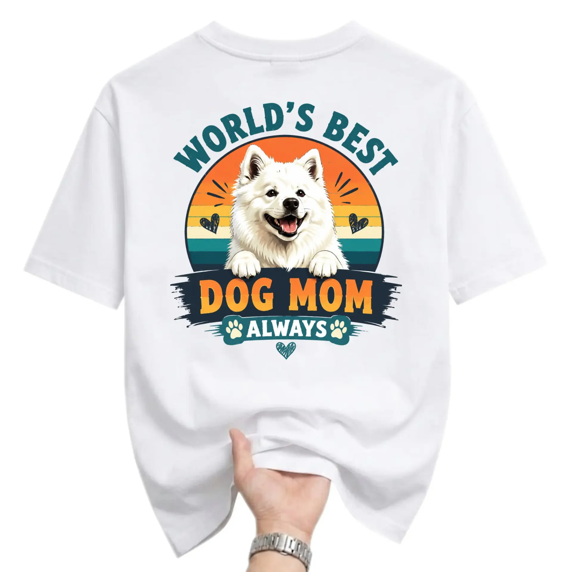 Graphic Tee World’s Best Dog Mom Always Retro Style Unisex Crew Neck Casual Cotton Blend Short Sleeve Shirt White