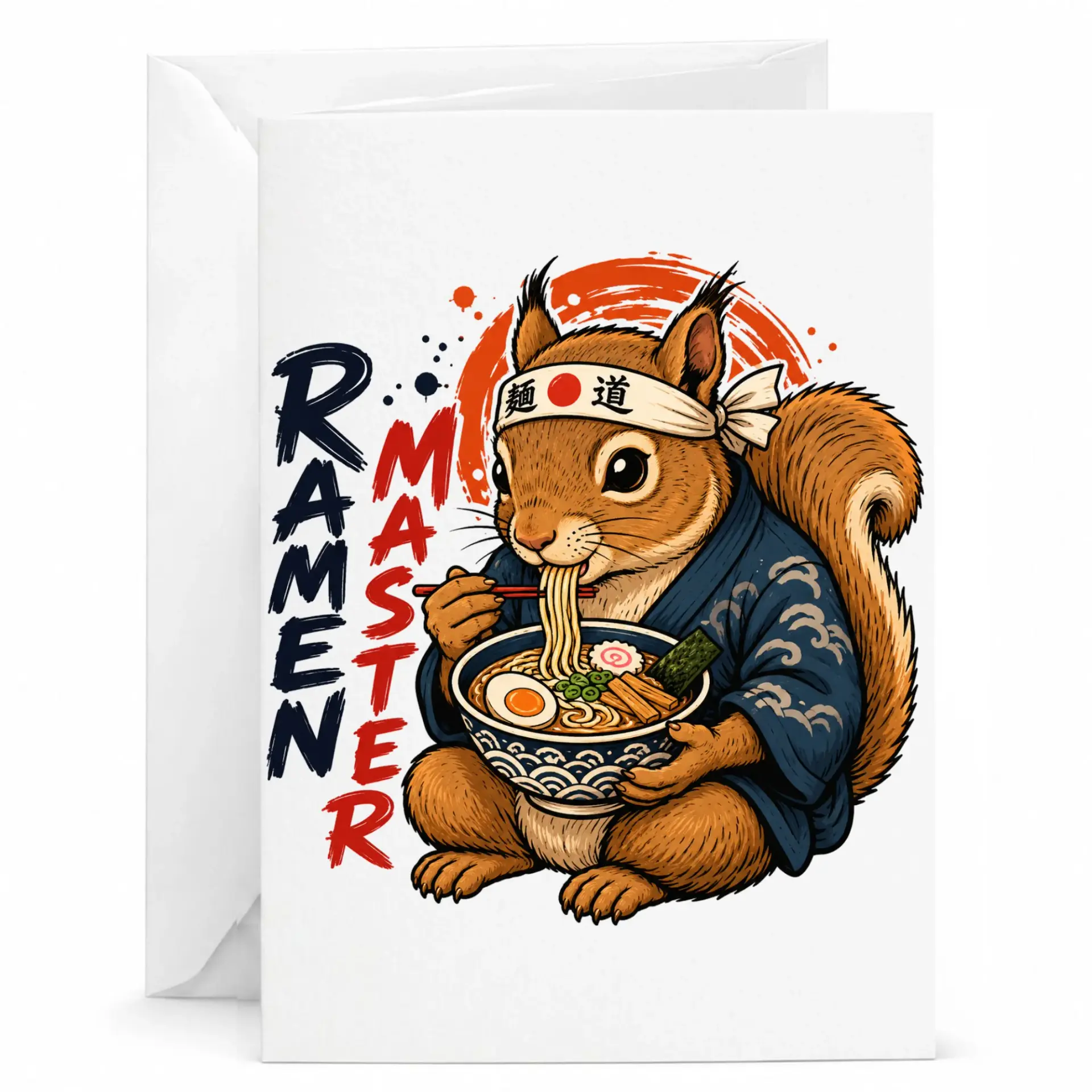 Funny Ramen Squirrel Greeting Card Cute Animal Noodle Lover Note Japanese Style Artwork Stationery
