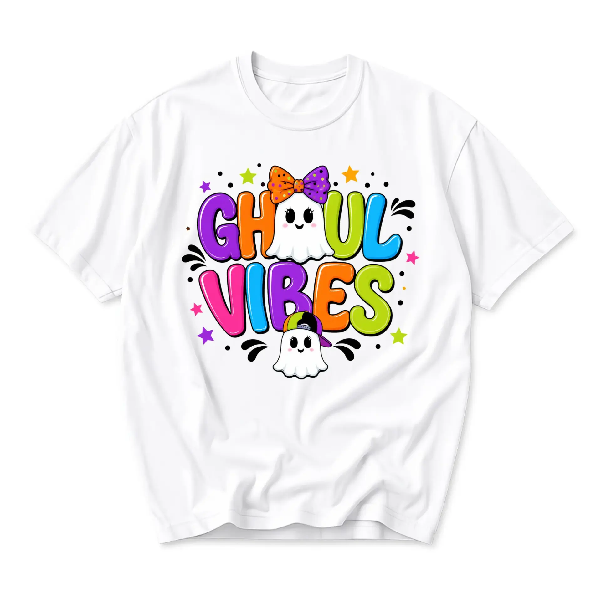 Graphic Tee Ghoul Vibes Shirt Unisex Crew Neck Casual Cotton Blend Top for Everyday Wear and Seasonal Style