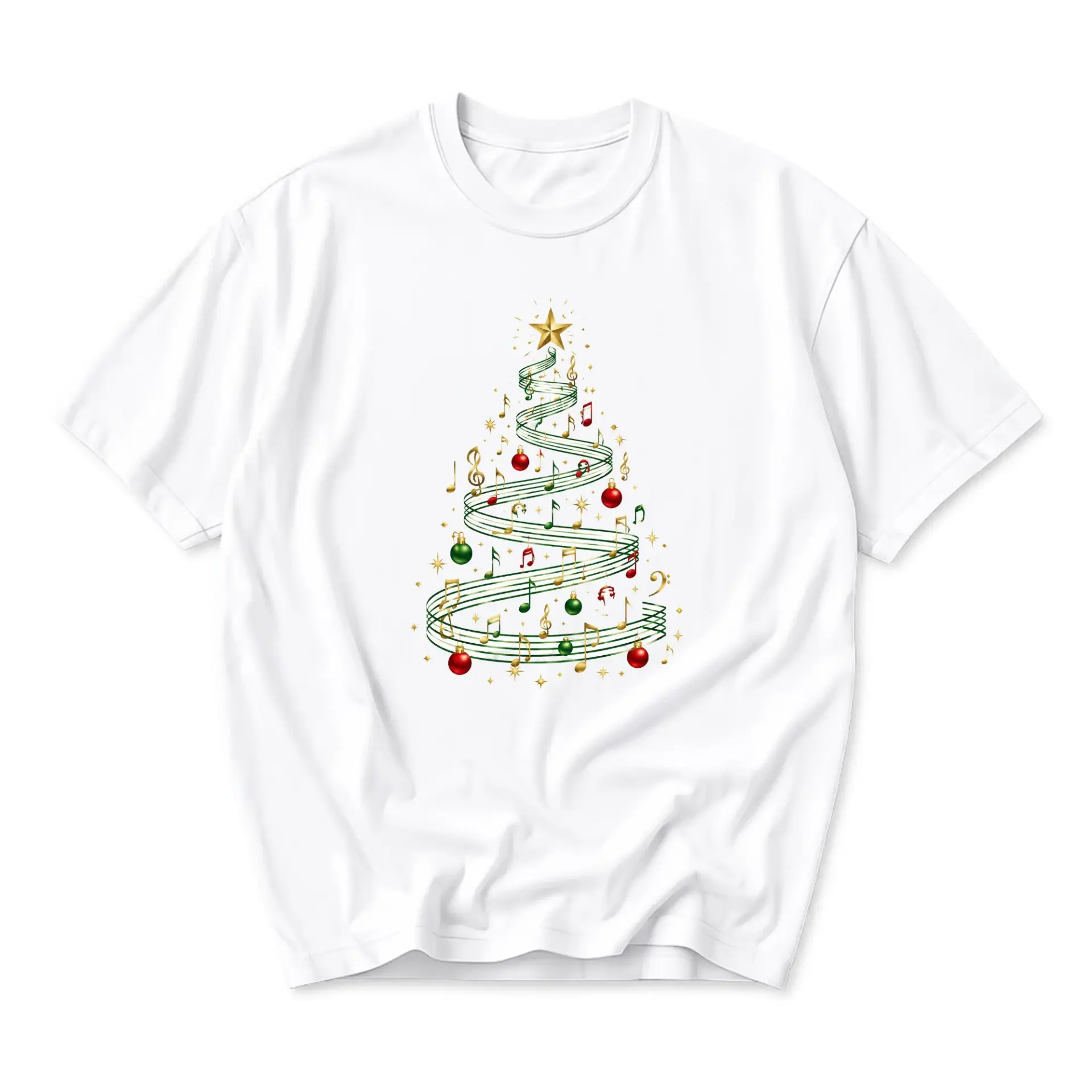 Graphic Tee Musical Christmas Tree Holiday Shirt for Music Lovers Festive Seasonal Apparel Unisex Crew Neck Casual Wear