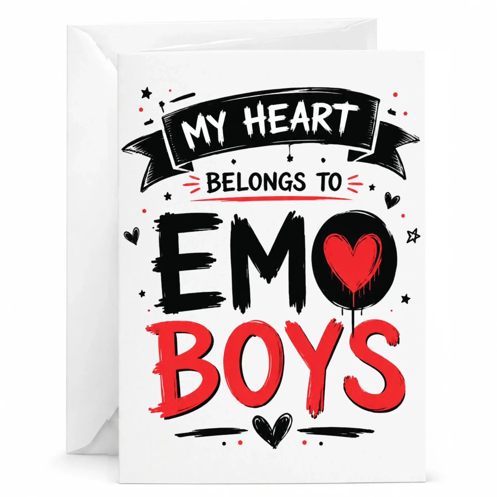 Funny Greeting Card My Heart Belongs to Boys Romantic Aesthetic Design 5x7 Folded Note