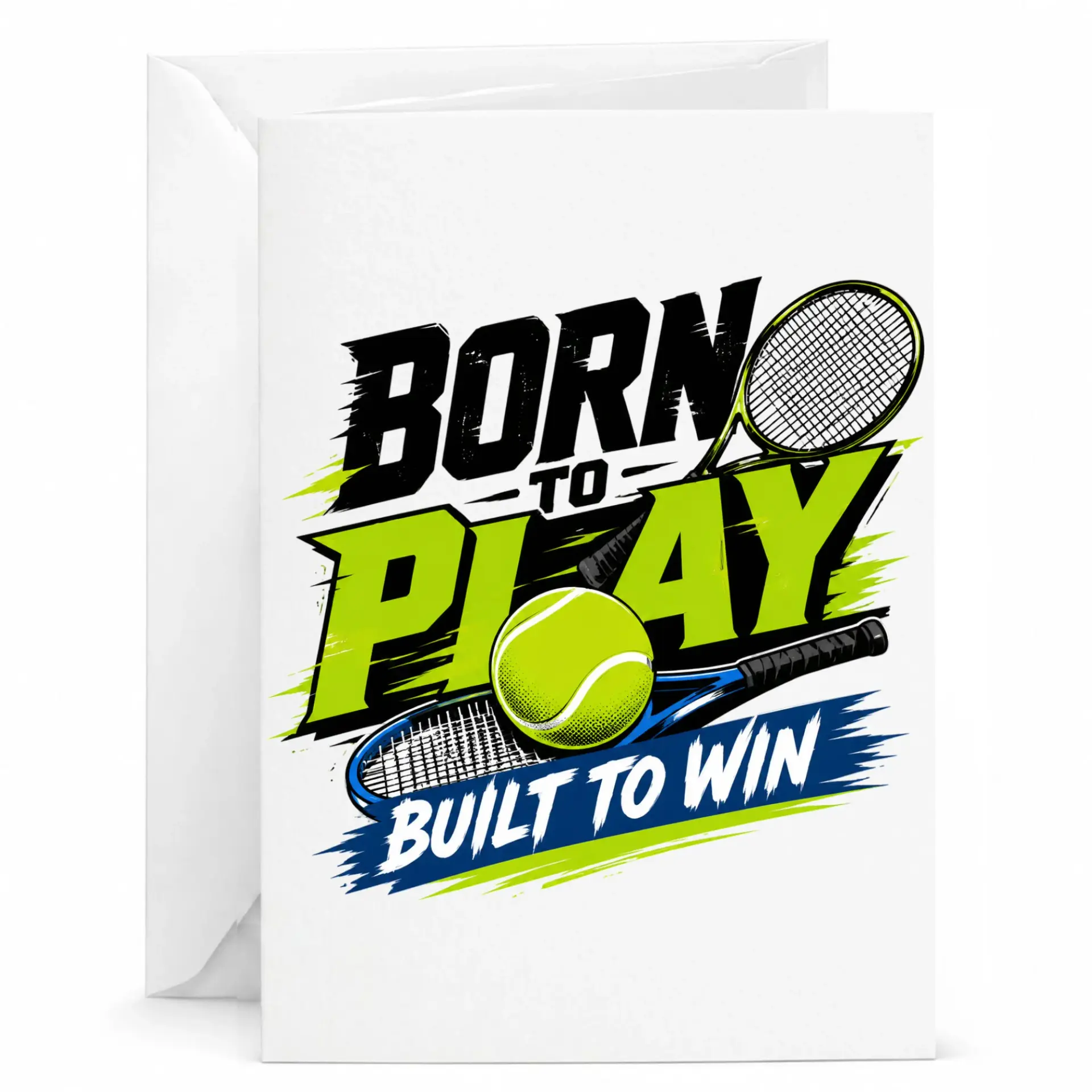 Tennis Greeting Card Born to Play Built to Win Sport Themed Stationery for Enthusiasts and Players 5x7 Folded Card