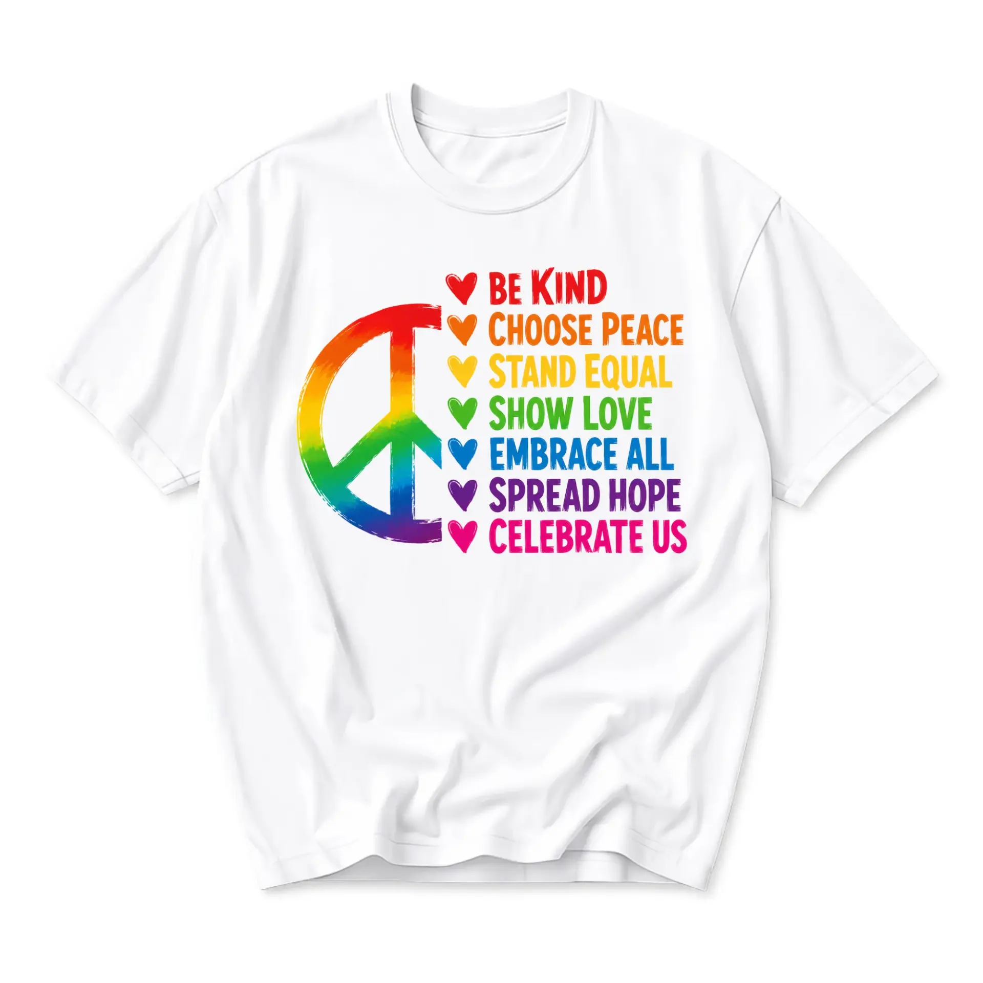 Graphic Tee Unisex Rainbow Peace Sign Inspirational Quote Shirt Casual Everyday Crew Neck Short Sleeve Cotton Top