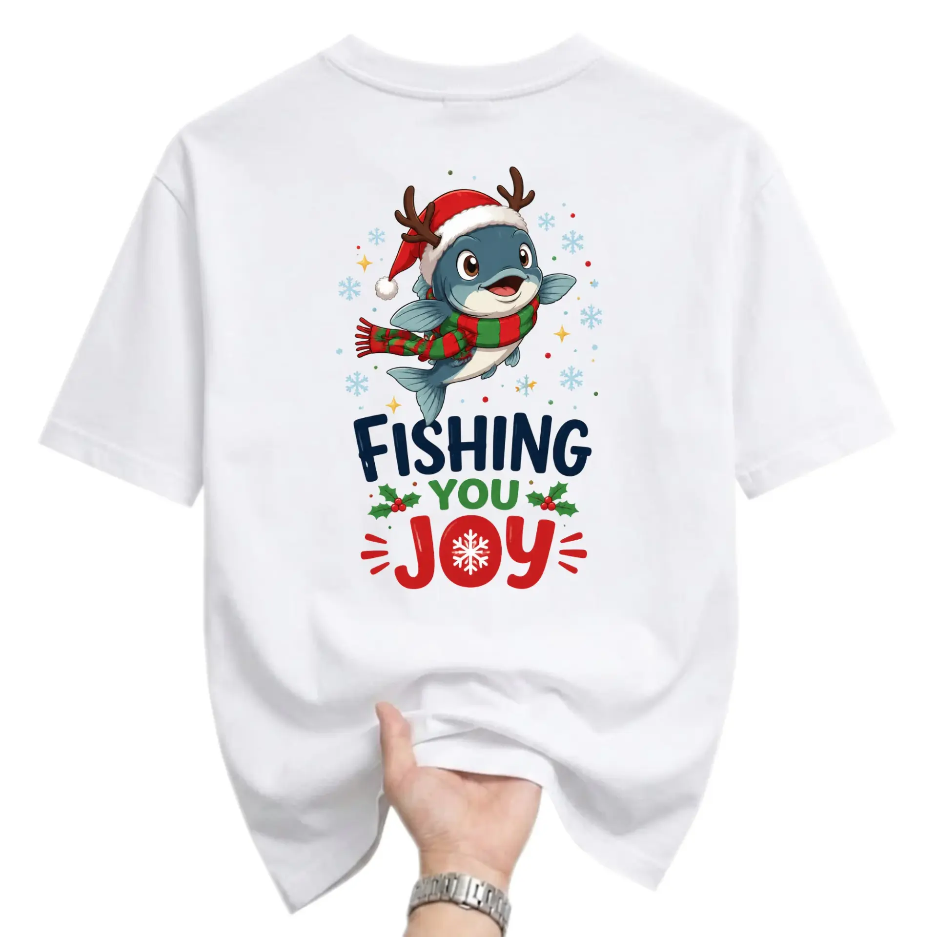 Funny Shirt Fishing You Joy Christmas Holiday Unisex Graphic Tee Crew Neck Casual Short Sleeve Cotton Blend Top