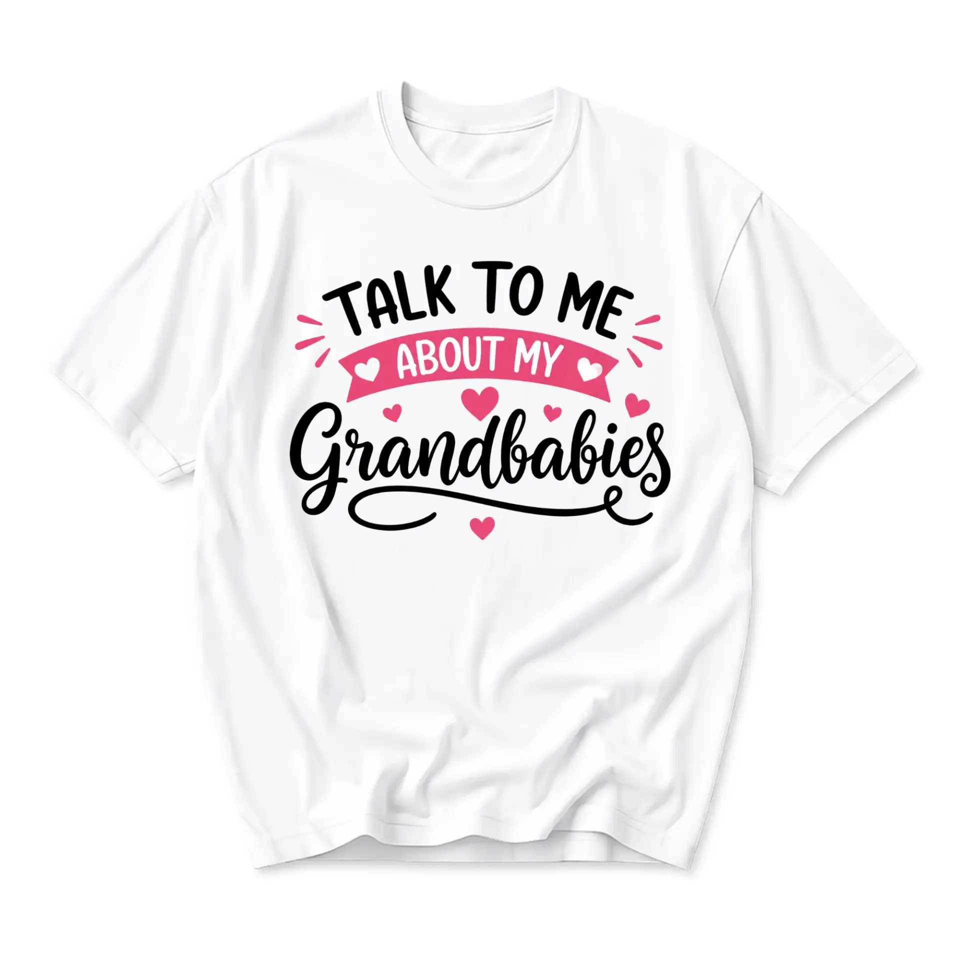 Graphic Tee Talk to Me About My Grandbabies Unisex Crew Neck Shirt Casual Comfortable Everyday Apparel White Top