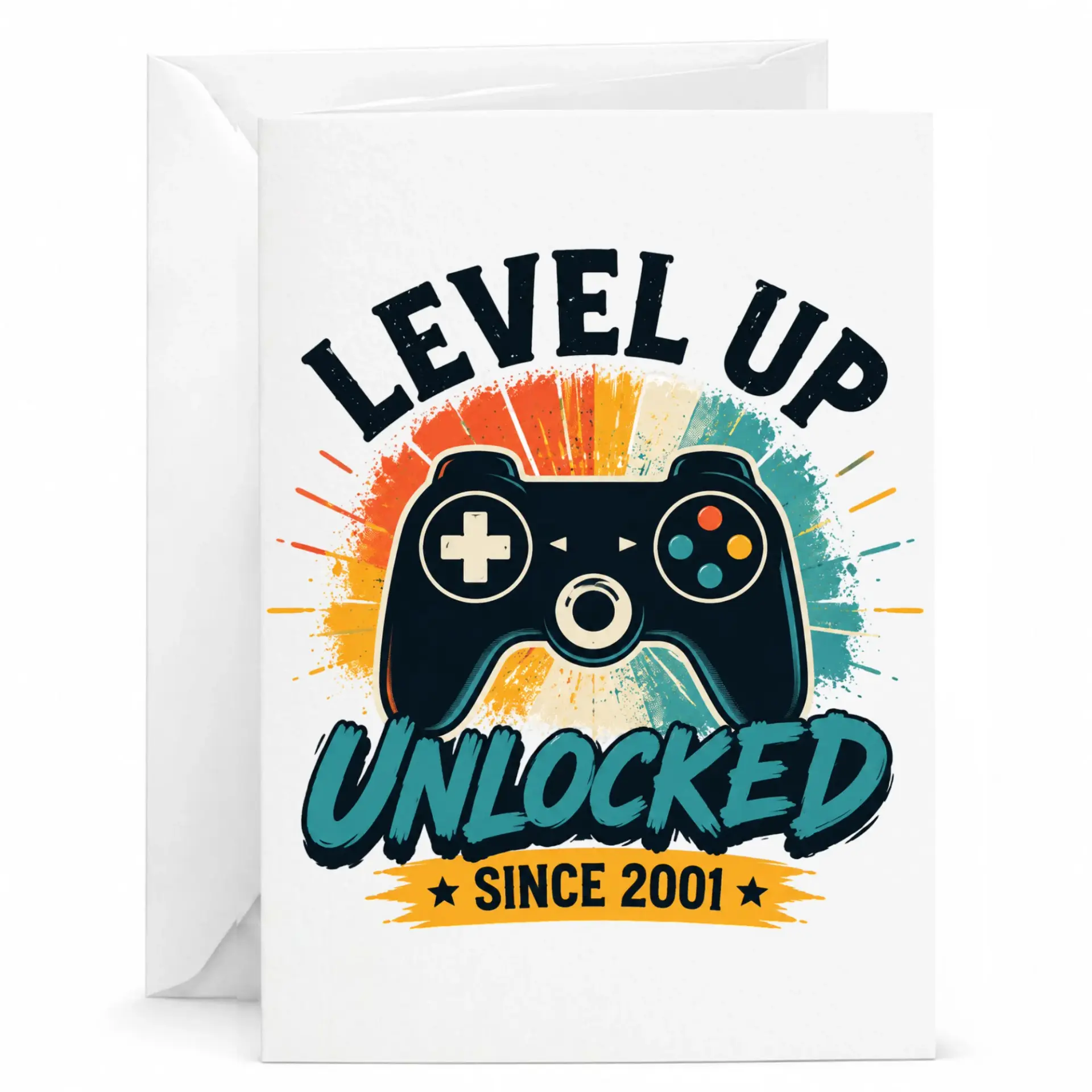 Greeting Card Level up Unlocked Since 2001 Vintage Gaming Birthday Card for Video Game Enthusiast 5x7 Inches