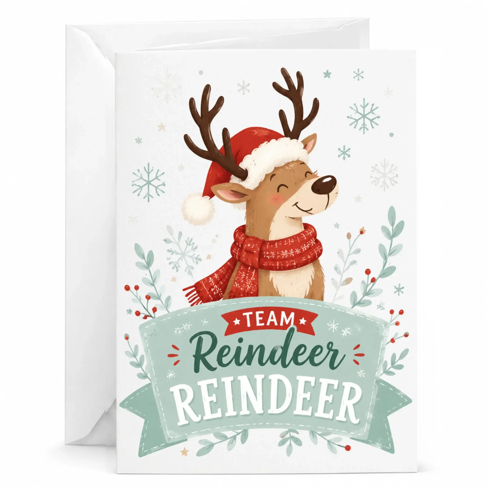 Greeting Card with Festive Reindeer Design, Holiday Season Celebration Stationery, Winter Themed Note Card for All Occasions