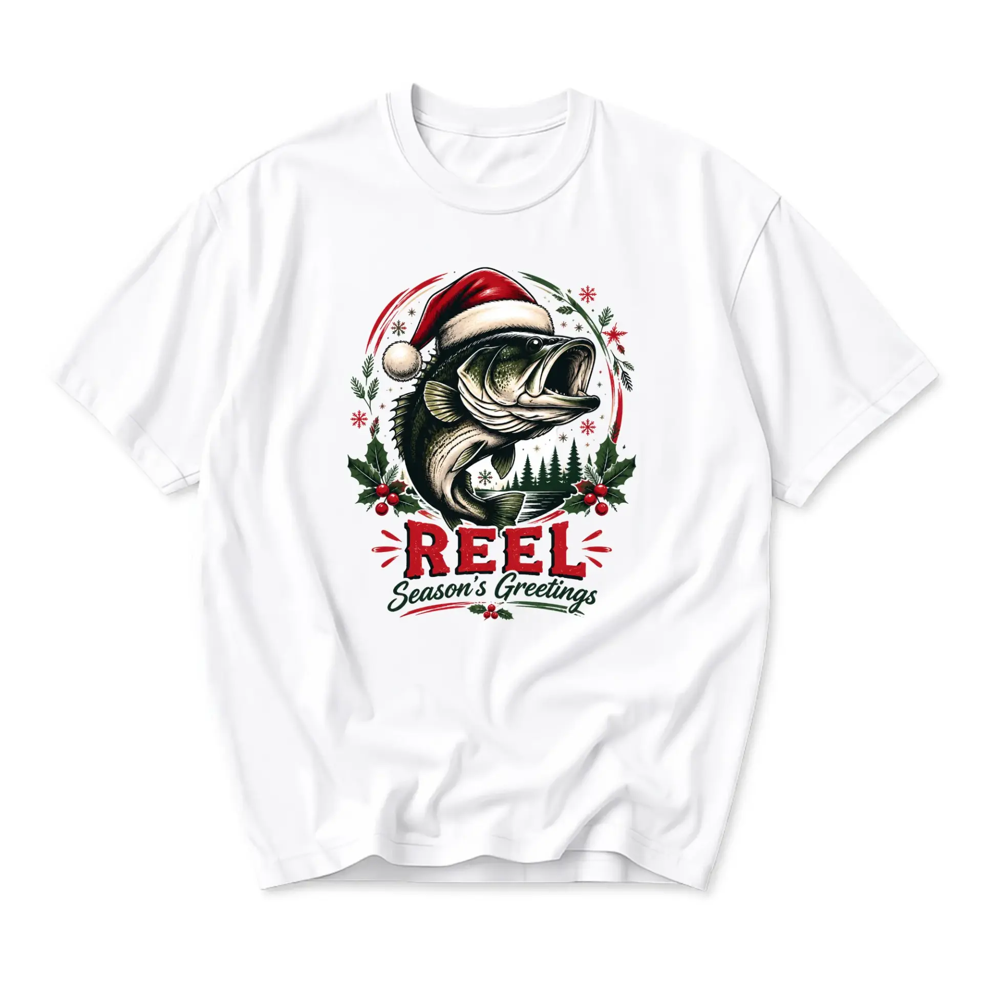 Graphic Tee Reel Season's Greetings Fishing Holiday Unisex Crew Neck Shirt Festive Enthusiast Apparel