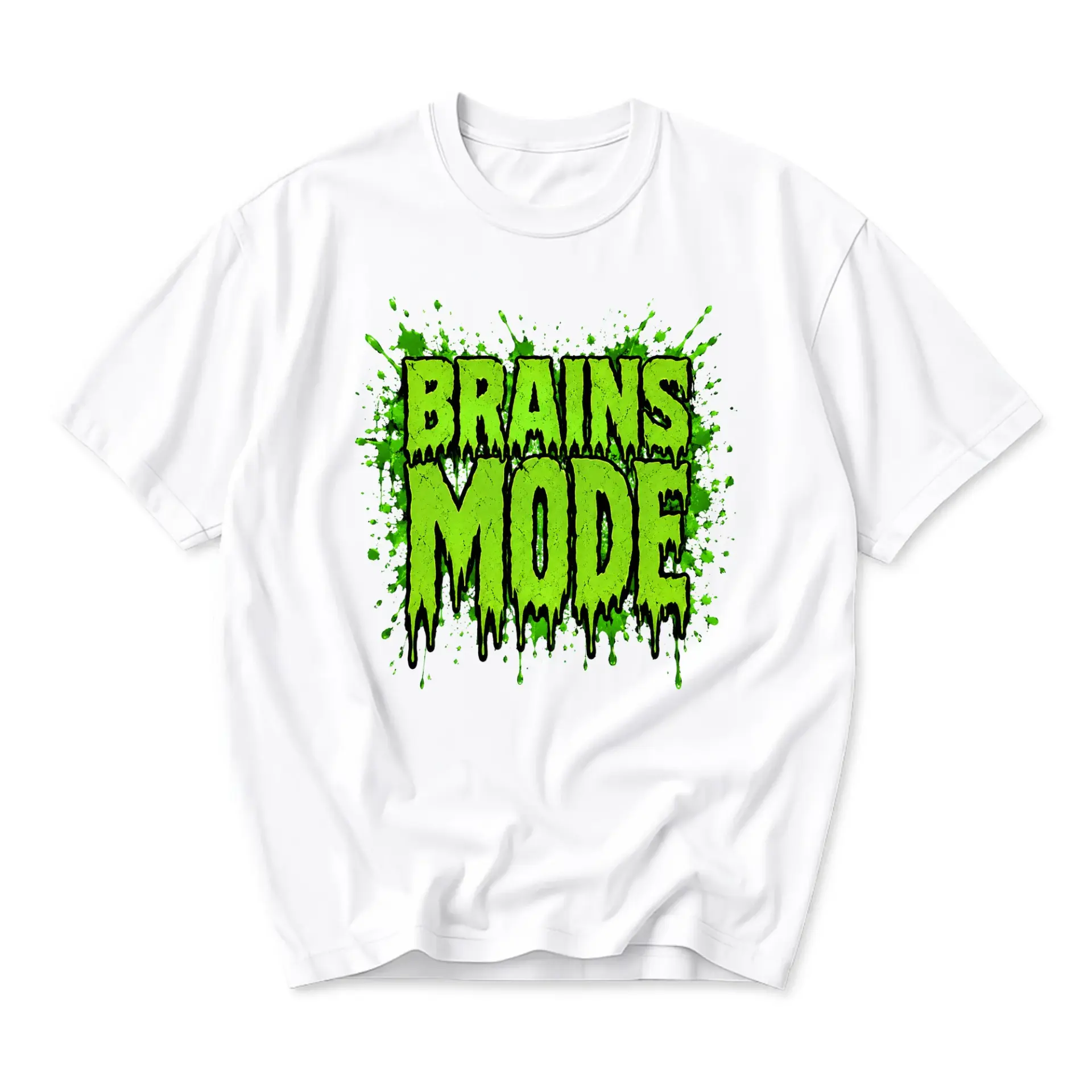 Funny Shirt Brains Mode Graphic Tee Casual Unisex Crew Neck Top Soft Cotton Everyday Apparel for Men and Women White