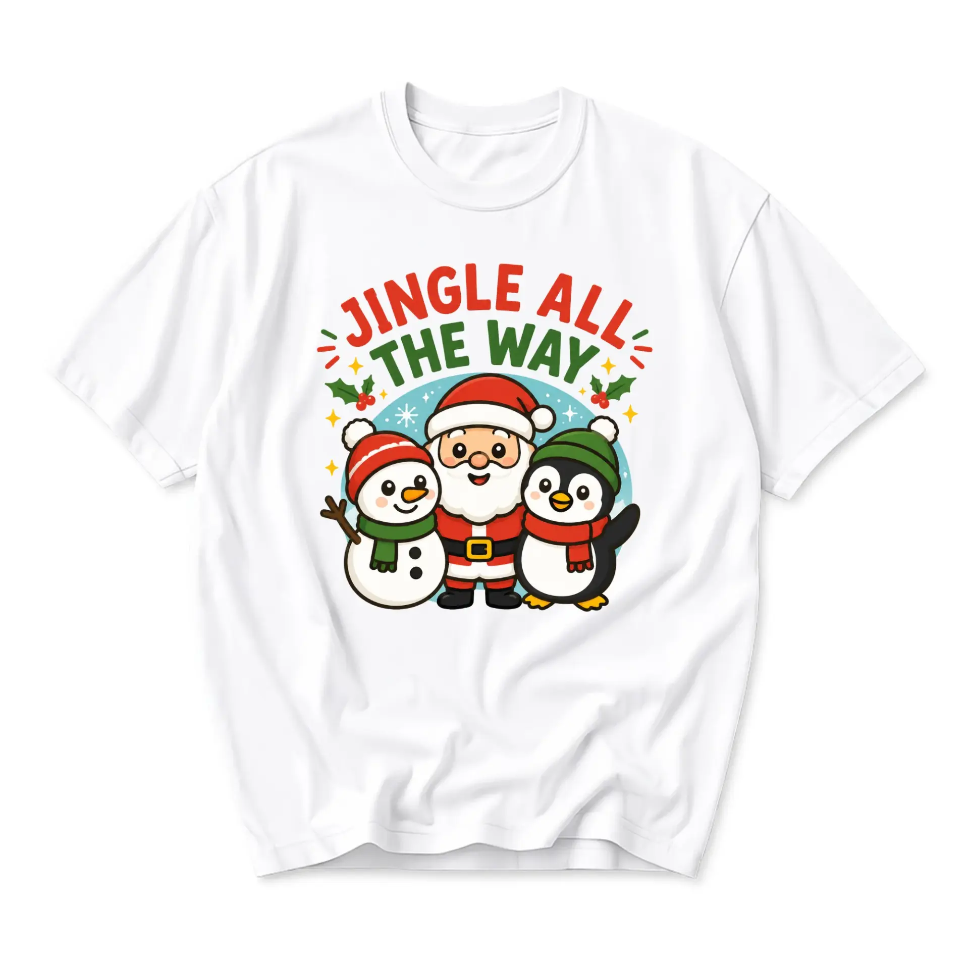T-shirt Jingle All the Way Holiday Graphic Tee Featuring Cute Santa Snowman