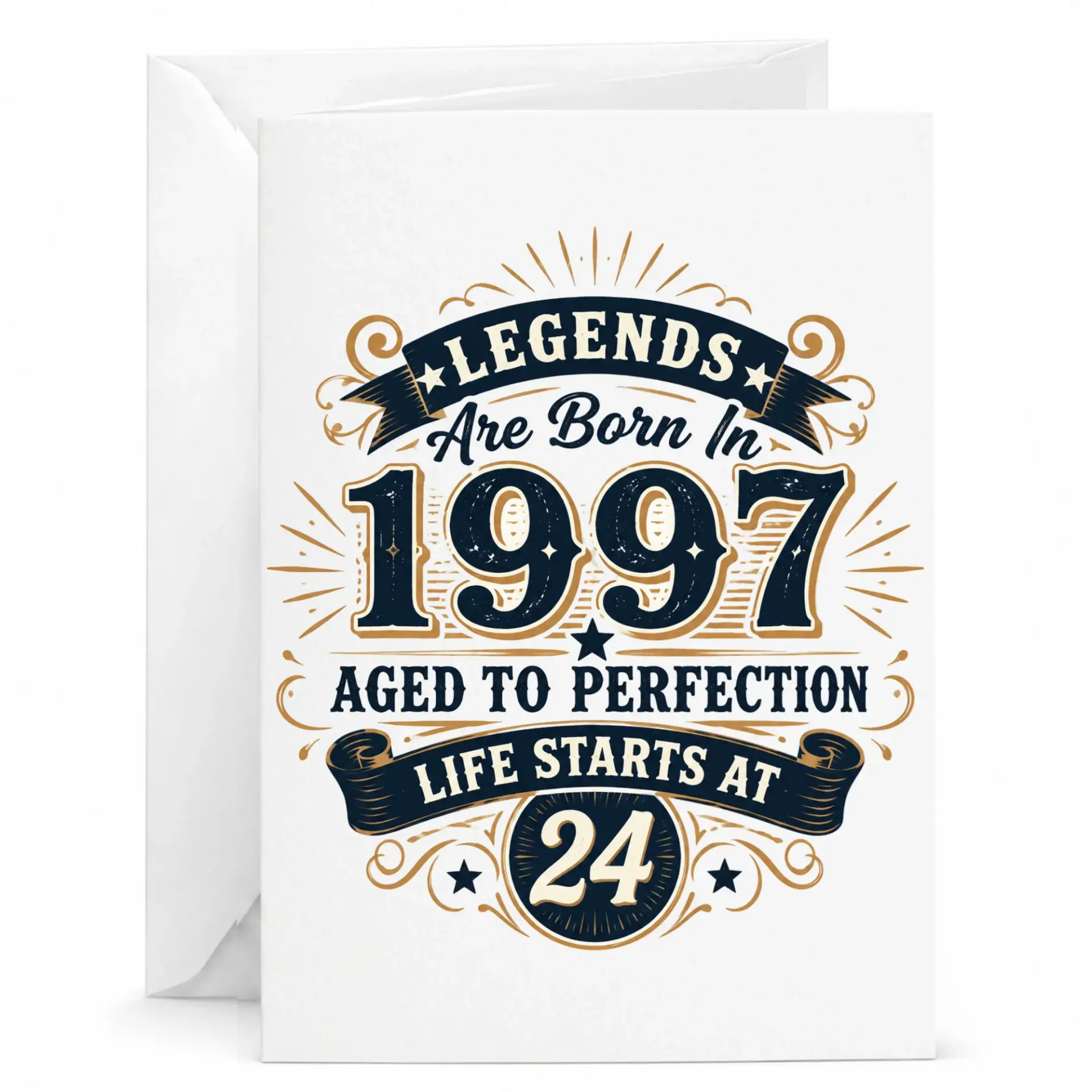 Birthday Card Legends Are Born in 1997 Aged to Perfection Life Starts at 24 Vintage Style Greeting Card for Milestone