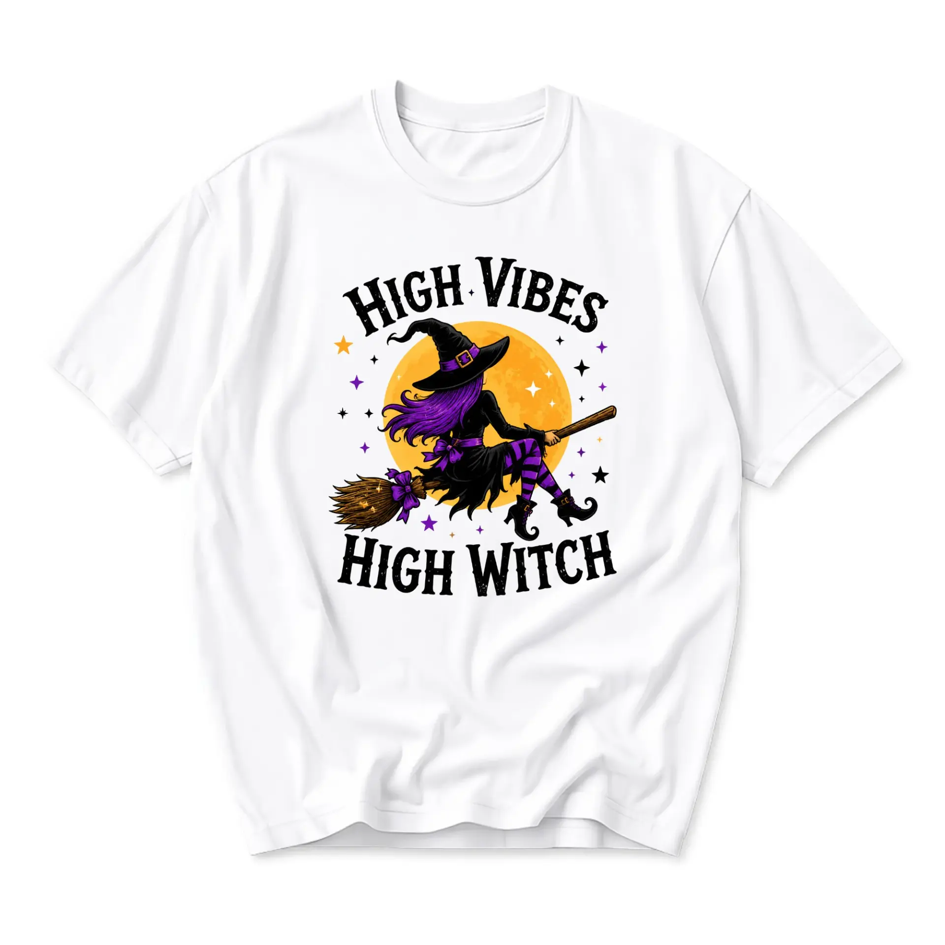Graphic Tee High Vibes High Witch Shirt Halloween Seasonal Apparel Unisex Crew Neck Short Sleeve Cotton Blend Top