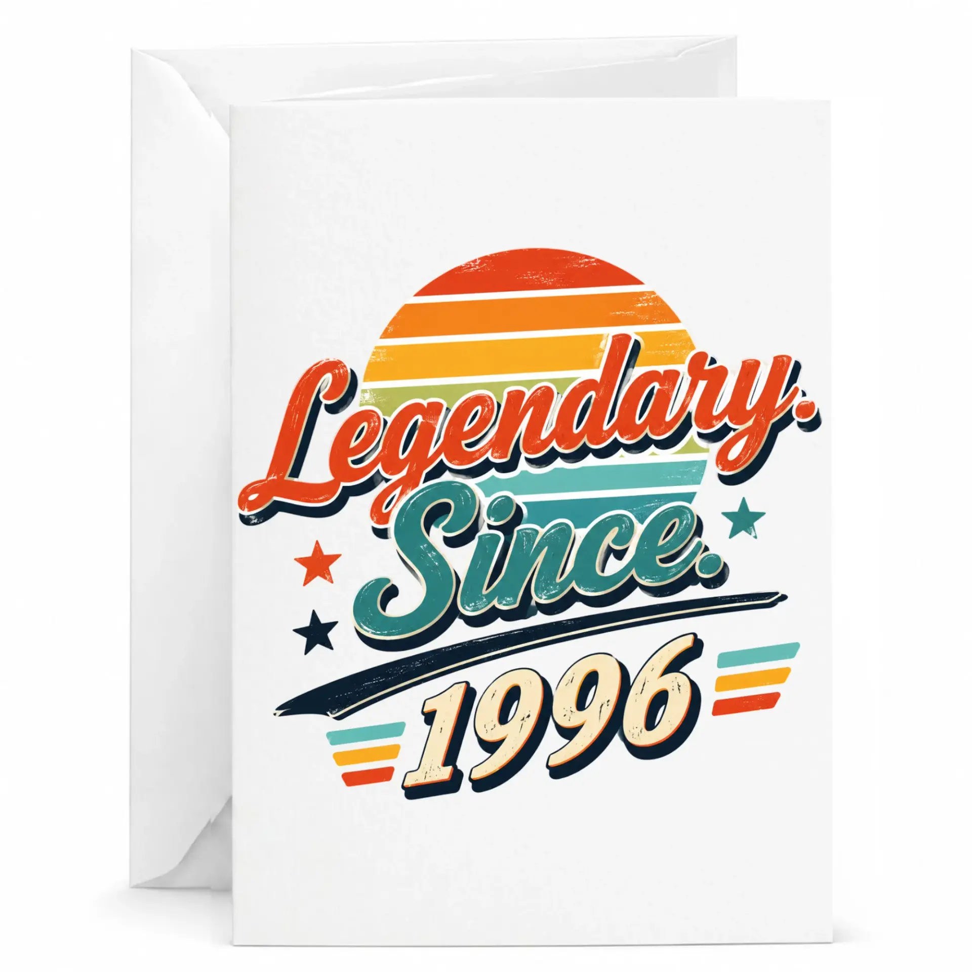 Birthday Card Legendary Since 1996 Retro Vintage Sunset Design Greeting Card for Milestone Year Celebration