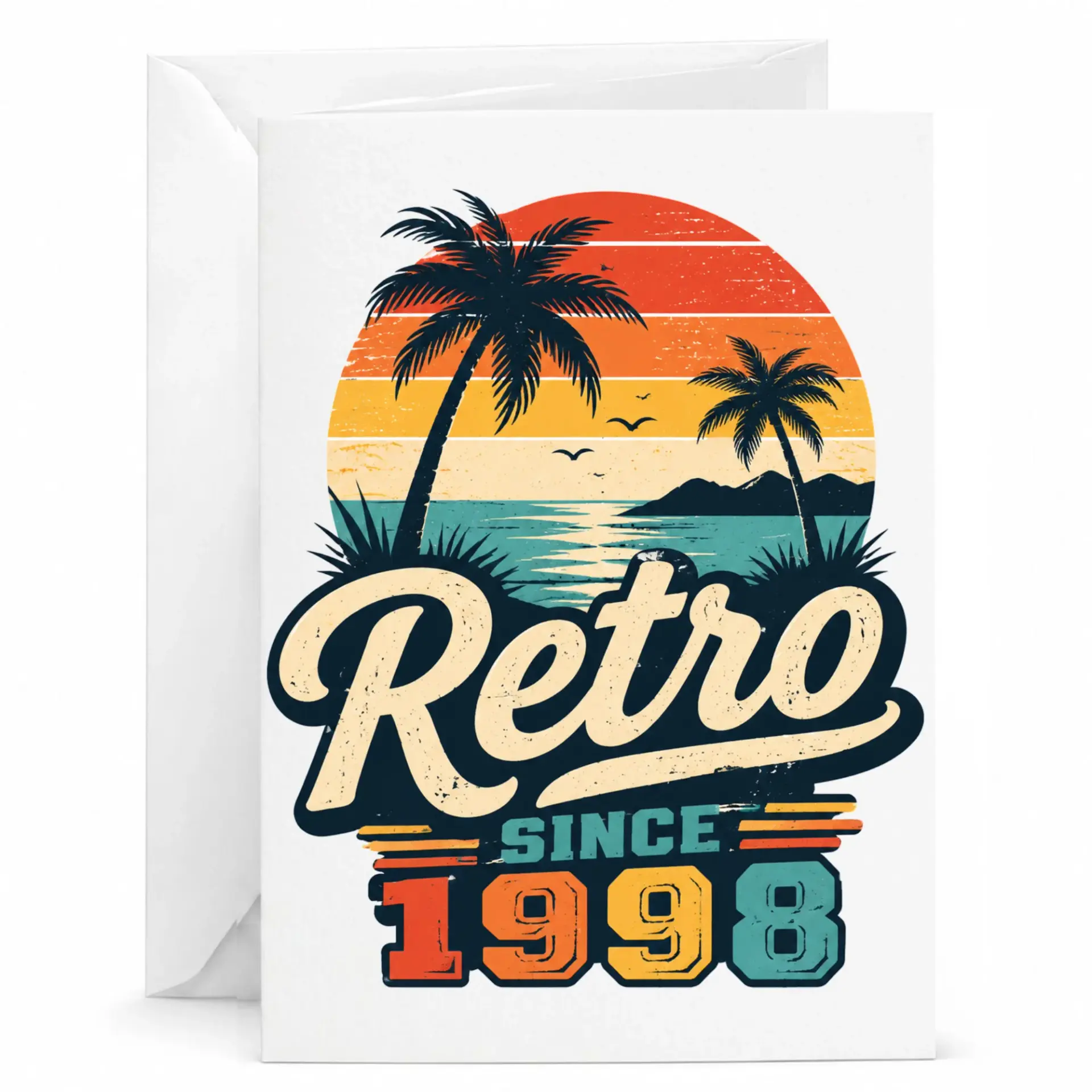 Greeting Card Retro Since 1998 Vintage Sunset Birthday Milestone Card for Him or Her 5x7 Inch Folded Note Card