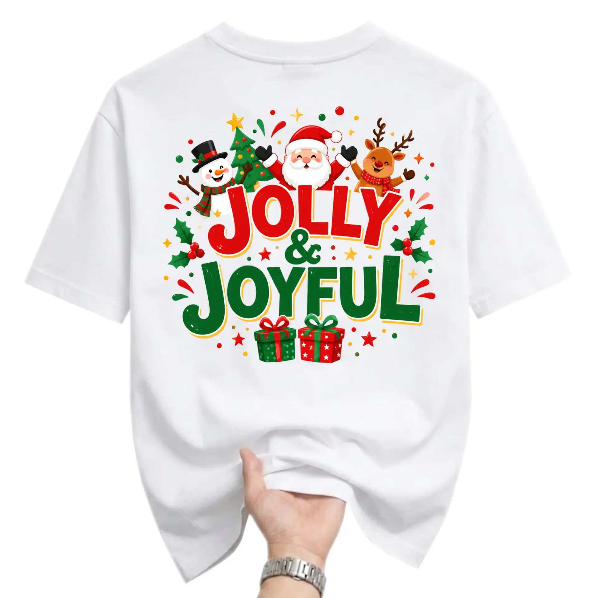 Funny Shirt Jolly and Joyful Christmas Graphic Tee Festive Holiday Unisex