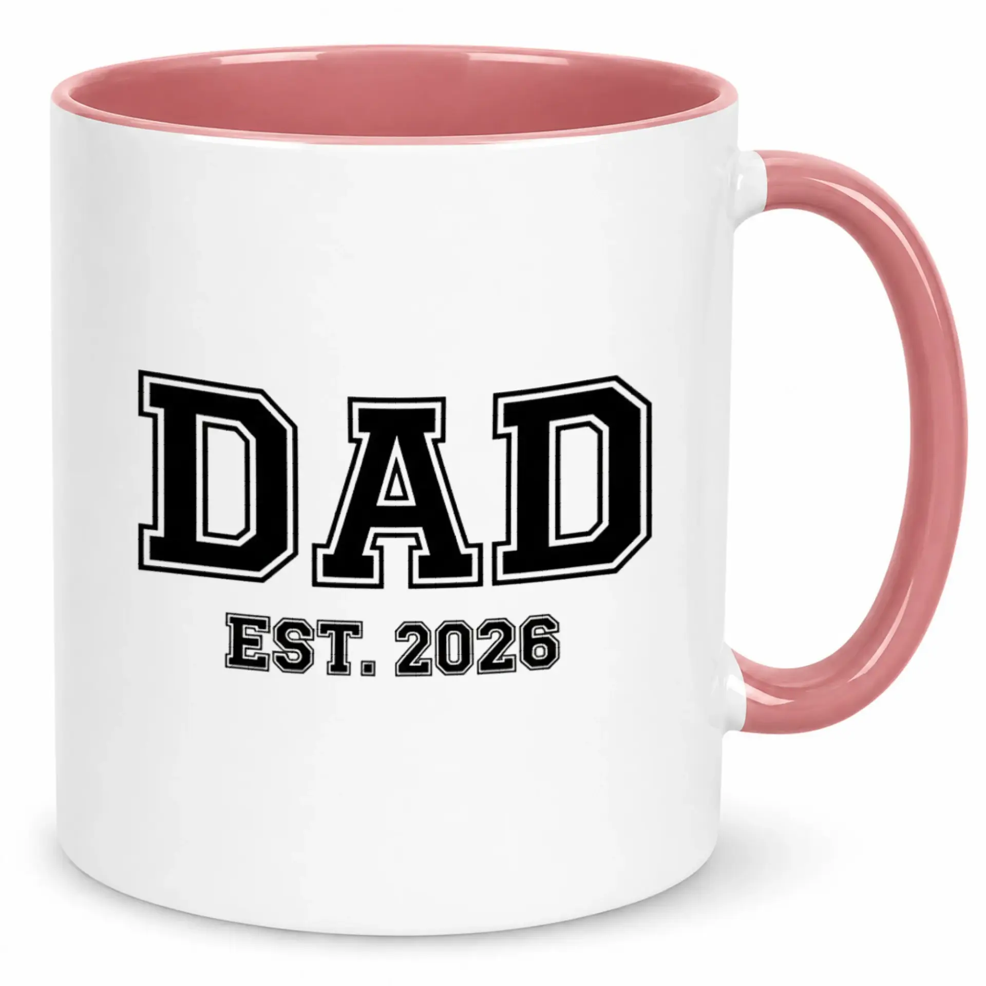 New Dad Est 2026 Ceramic Coffee Mug Future Father Pregnancy Announcement Gift for Expecting Dads with Pink Interior and Handle