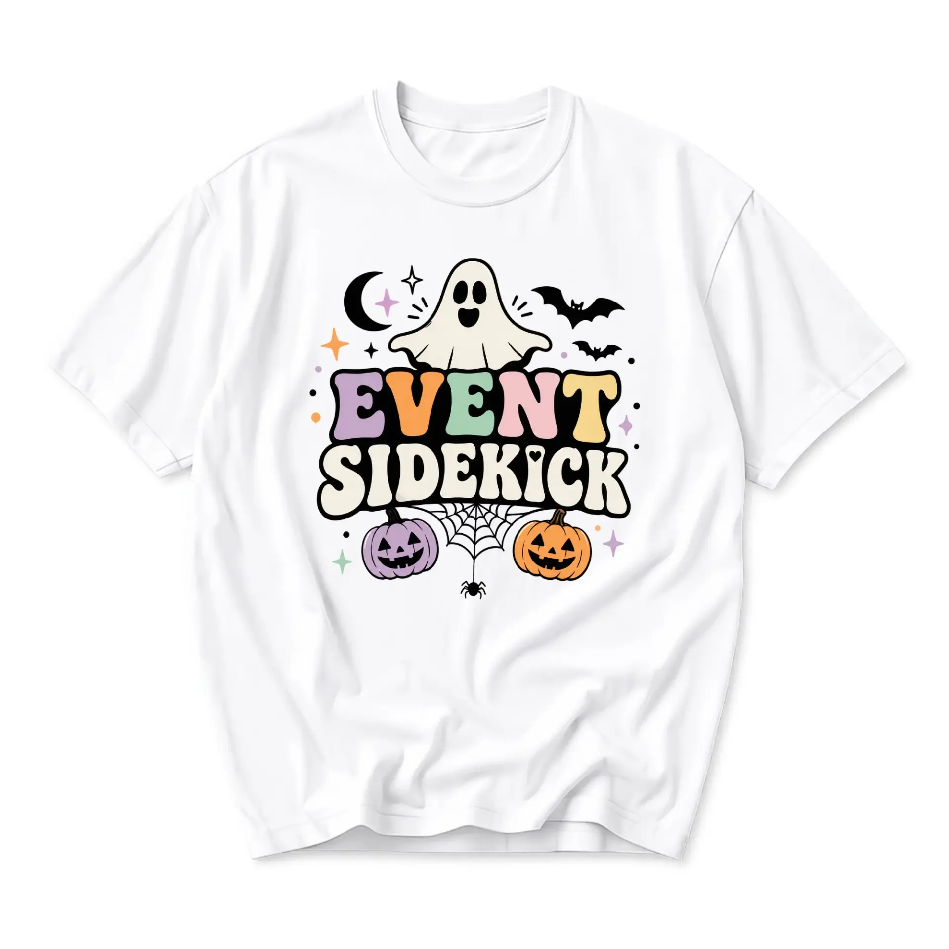 Graphic Tee Event Sidekick Halloween Spooky Ghost Pumpkin Unisex Crew Neck Cotton Blend Casual Short Sleeve Shirt