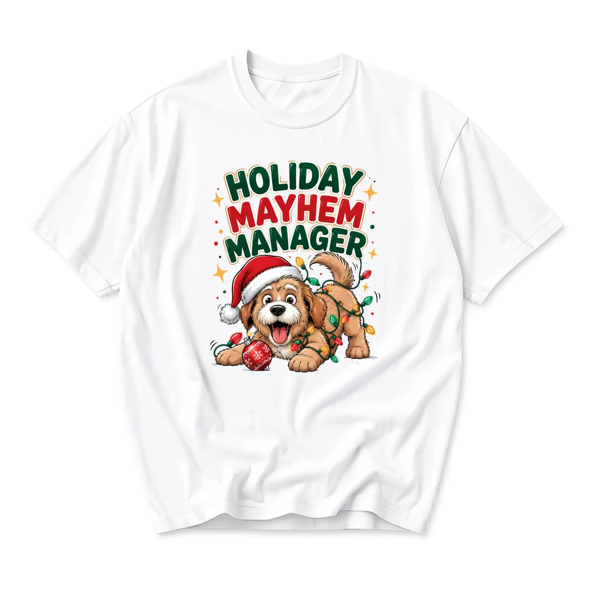 Funny Shirt Holiday Manager Graphic Tee Cute Puppy Wearing Santa Hat and