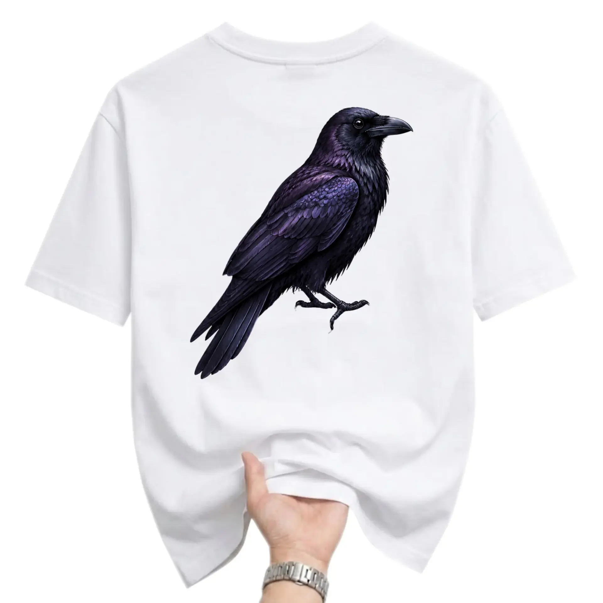 Graphic Tee Raven Illustration Unisex Crew Neck Casual Cotton Blend Short Sleeve Shirt for Everyday Wear