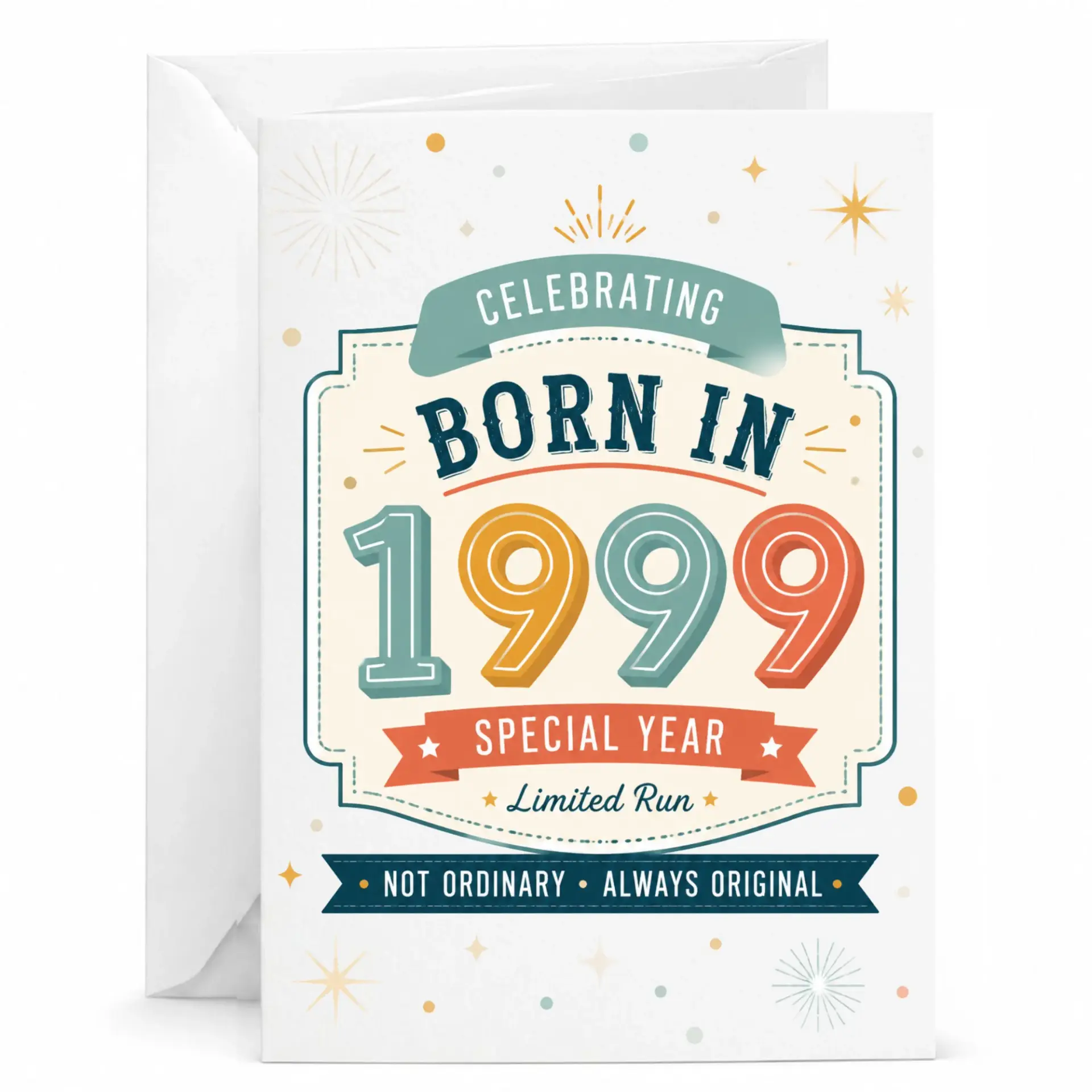Birthday Greeting Card Celebrating Born in 1999 Special Year Limited Run Vintage Style Keepsake Stationery for Milestone