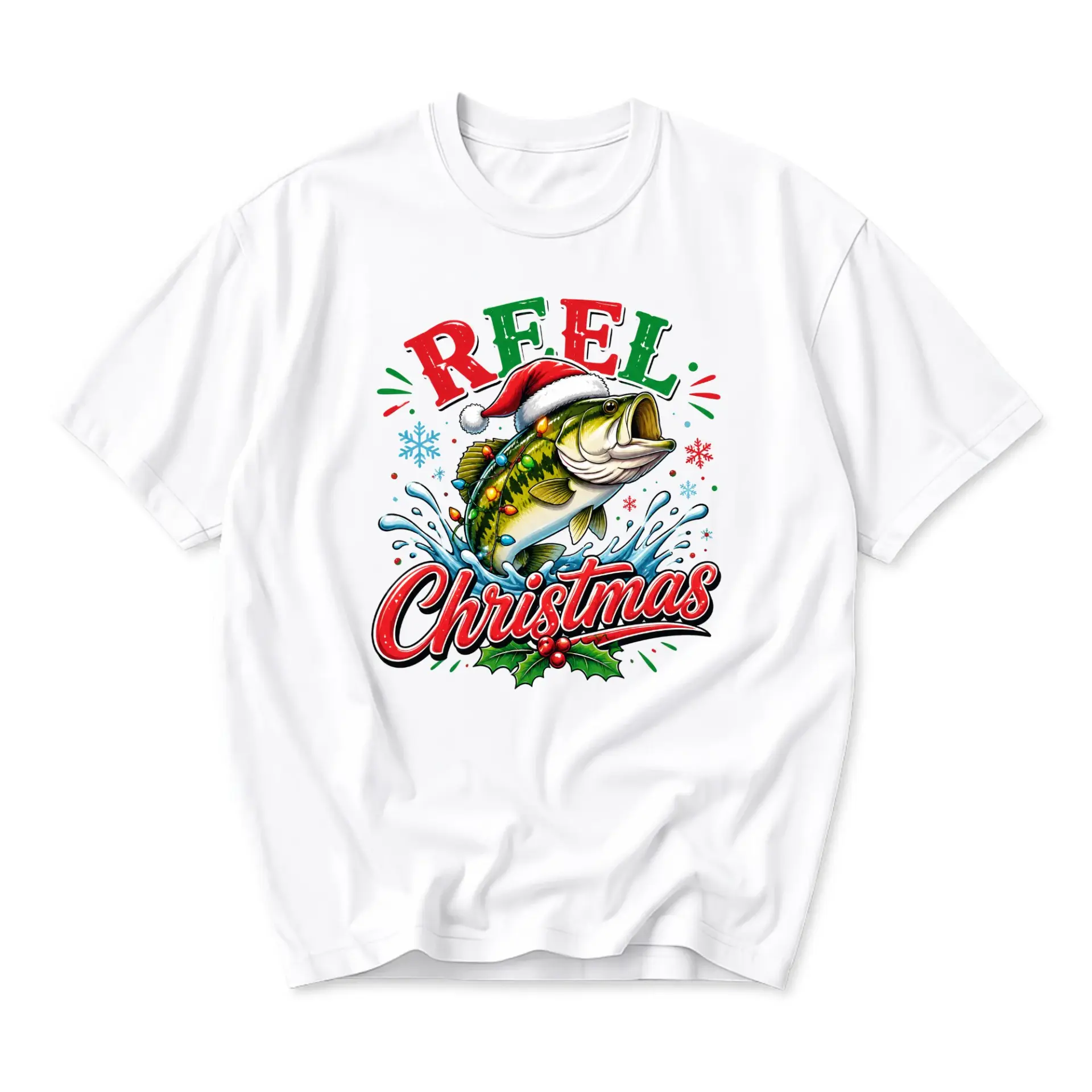 Funny Shirt Reel Christmas Fishing Graphic Tee Holiday Season Unisex Crew
