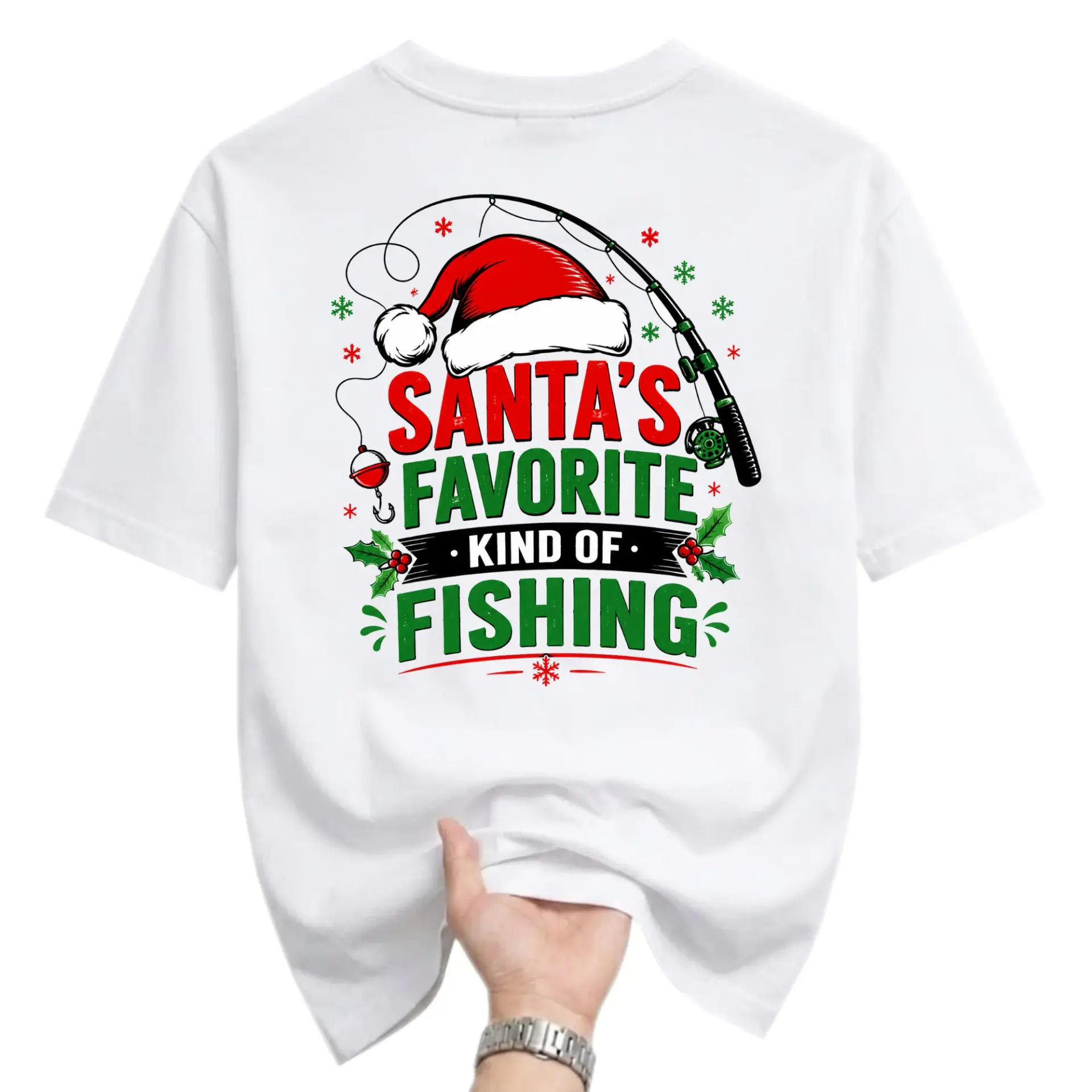 Funny Shirt Santa's Favorite Kind of Fishing Unisex Graphic Tee Holiday Themed Casual Cotton Blend Crew Neck Apparel