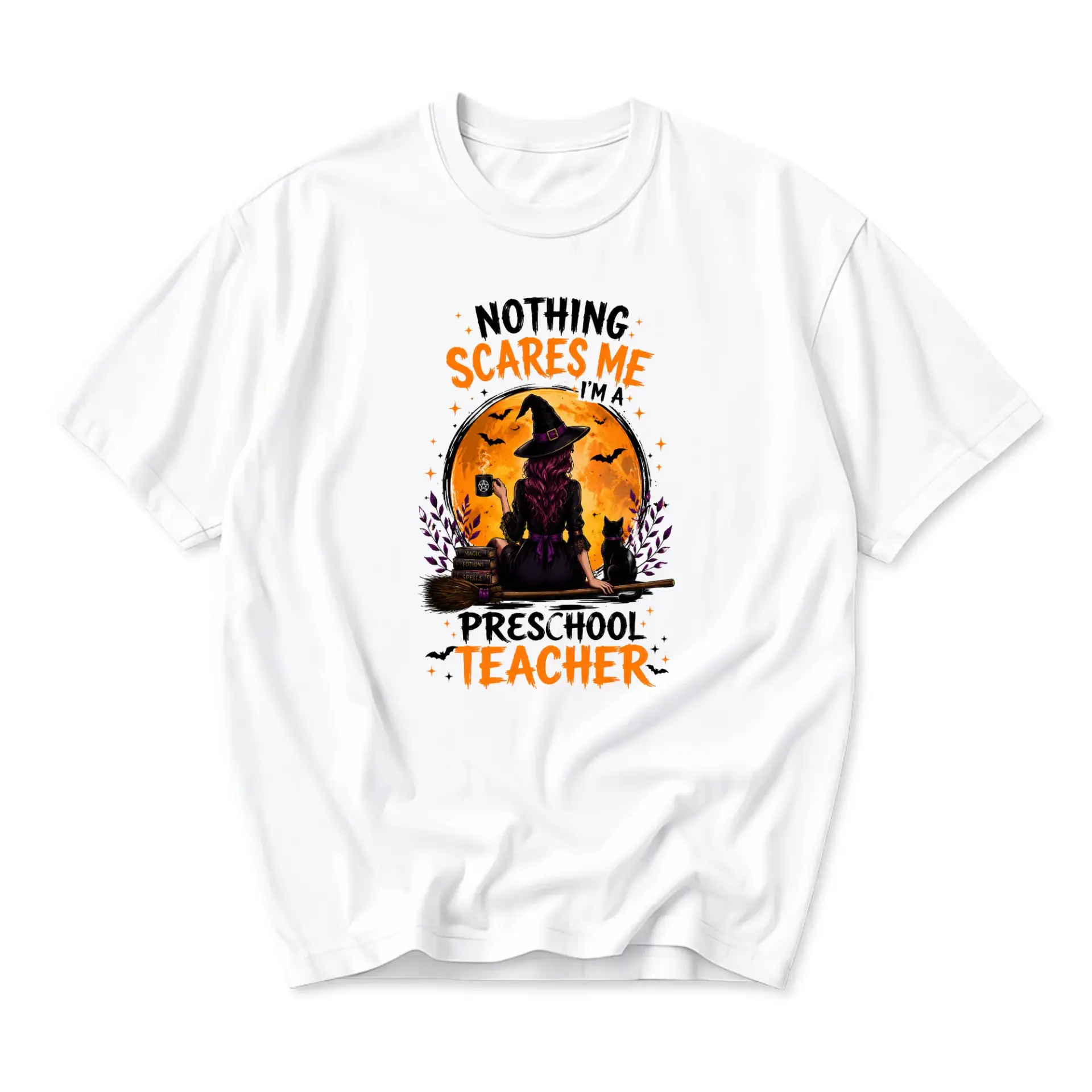 Funny Shirt for Teachers Preschool Teacher Witch Halloween Graphic Tee Soft Cotton Casual Unisex Crew Neck Top