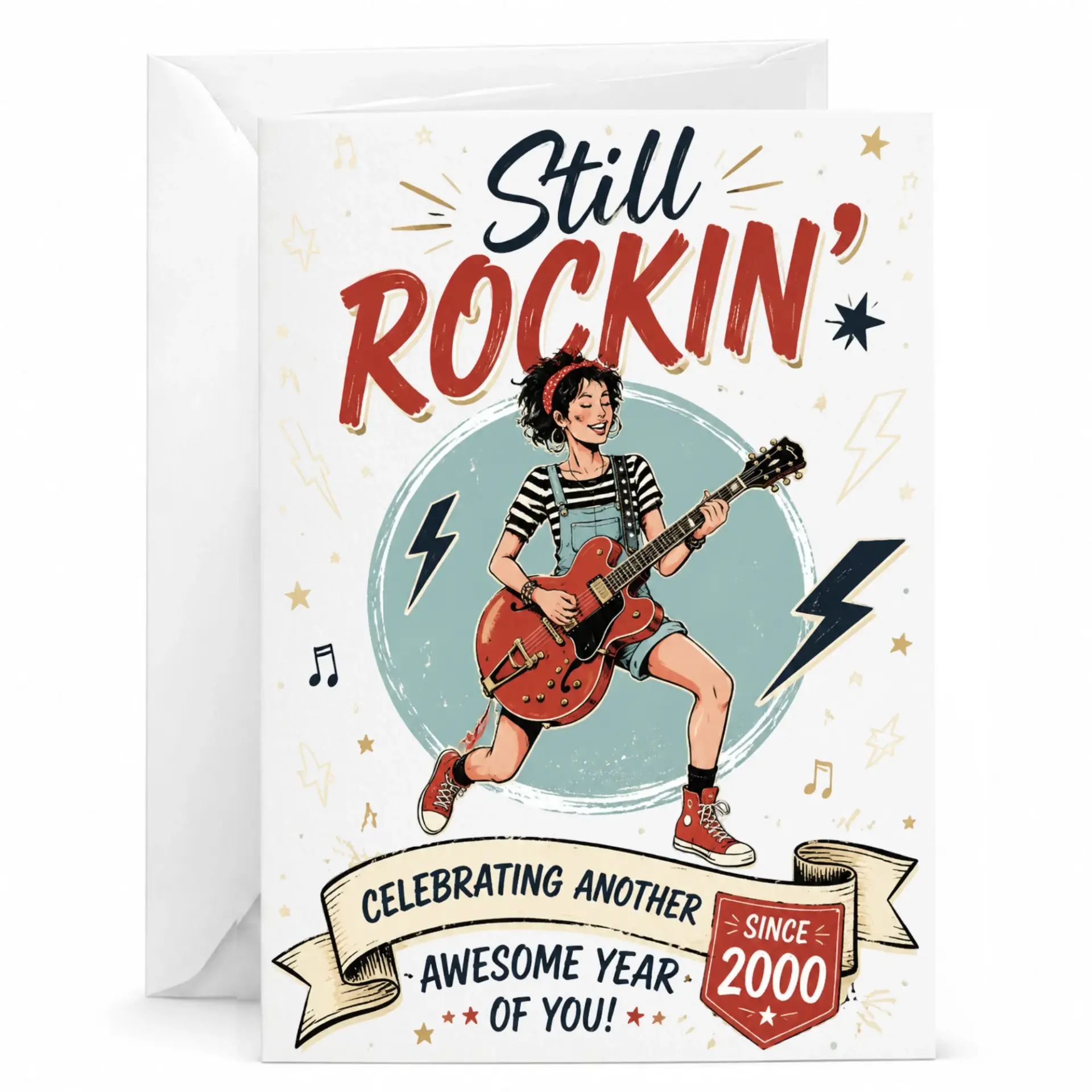 Birthday Card Still Rockin Since 2000 Funny Guitar Music Lover Gift Greeting Card for Friend or Family Member 5x7 Inch