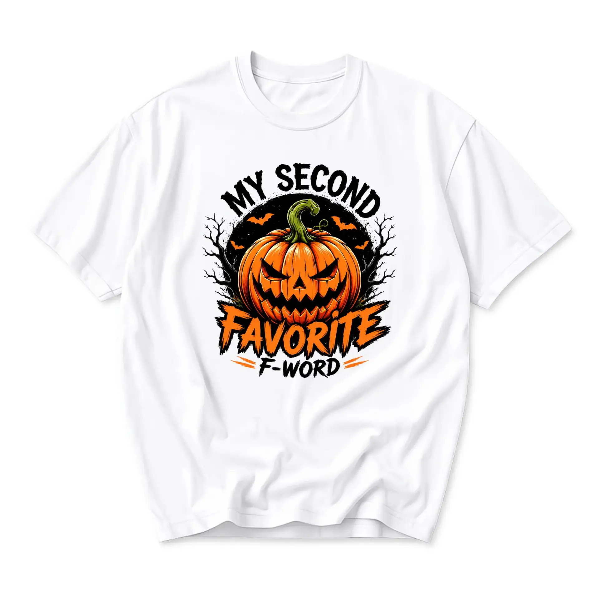 Funny Shirt Unisex Graphic Printed T-Shirt Featuring Spooky Pumpkin Jack O Lantern Halloween Humor Design