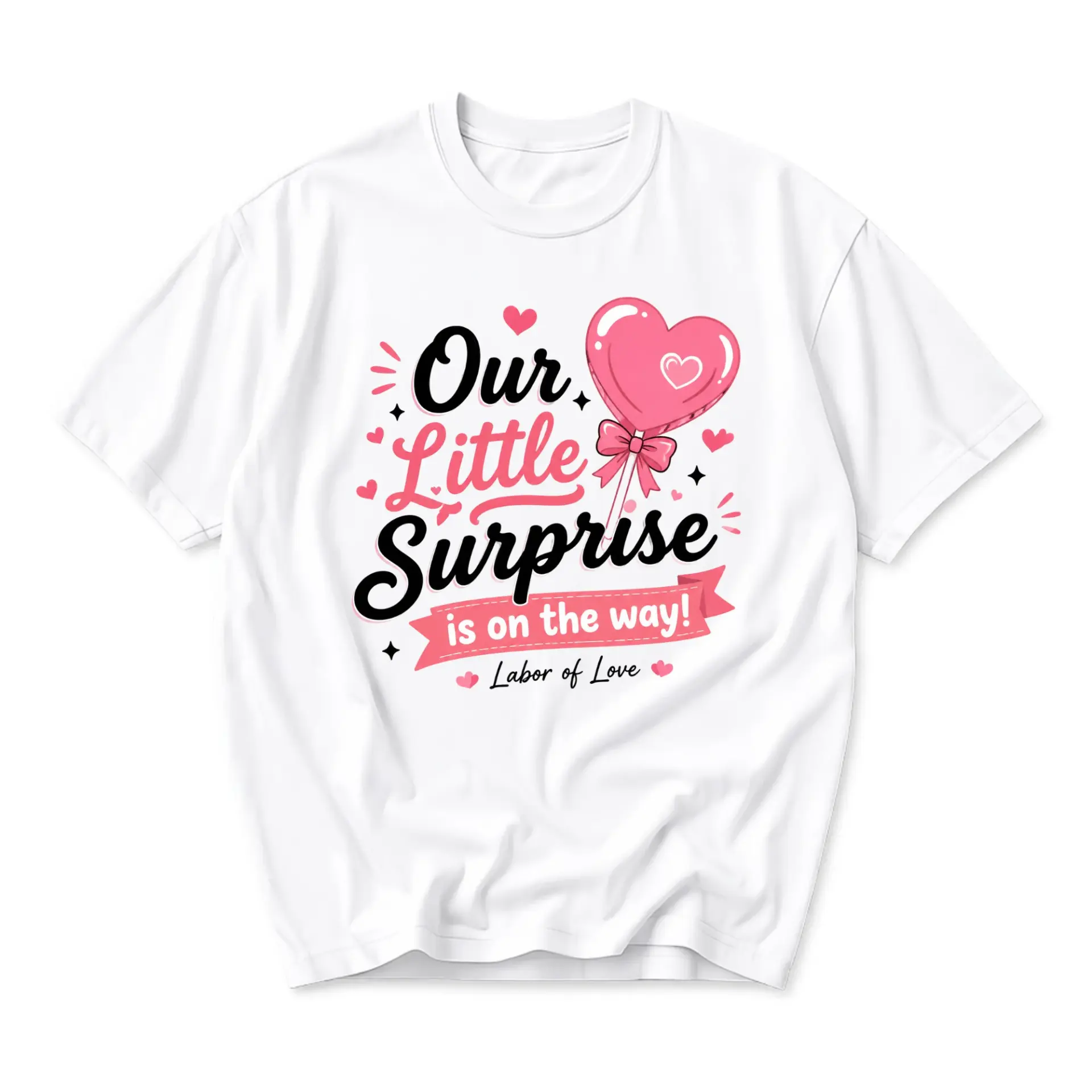 Graphic Tee Our Little Surprise Is on the Way Labor of Love Print Unisex Casual Crew Neck Comfortable Cotton Shirt