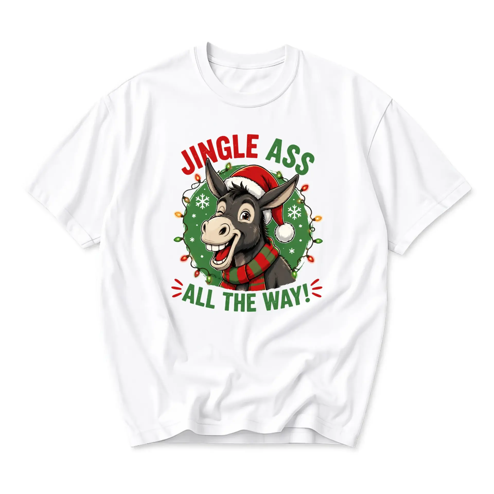 Funny Shirt Jingle Ass All the Way Christmas Donkey Graphic Tee Unisex Casual Crew Neck Holiday Humor Cotton T-Shirt